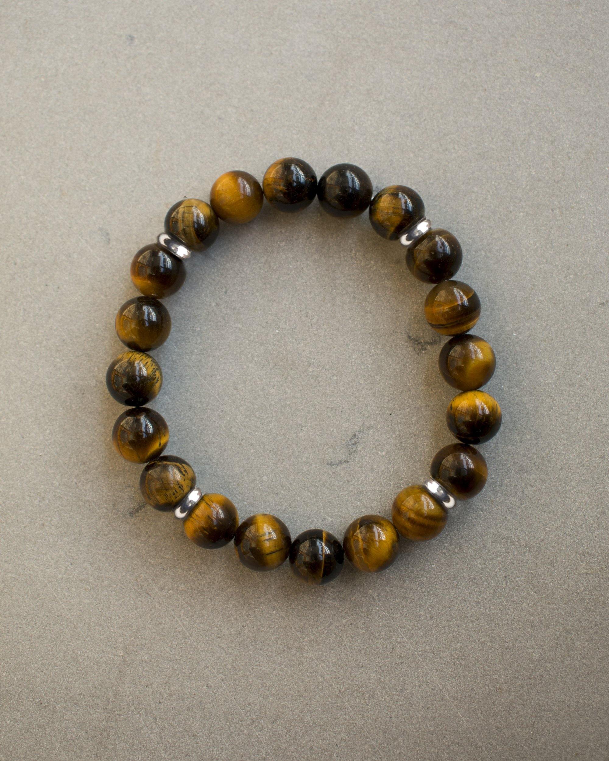 Tiger Eye Solid 925 Sterling Silver Charm Stretchable Beaded Bracelet For Men's Jewelry - YoTreasure