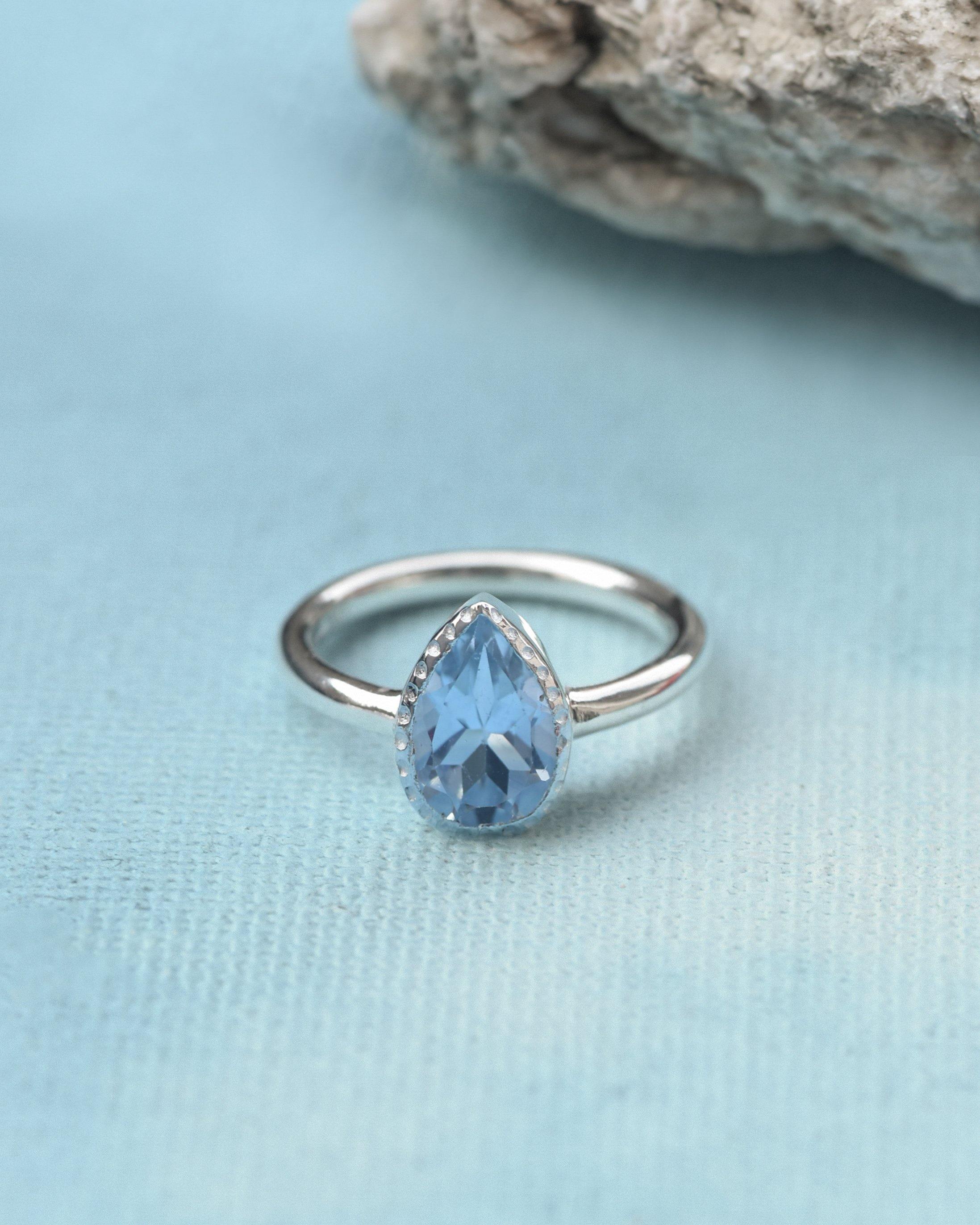 Sky Blue Topaz Solid 925 Sterling Silver Gemstone Solitaire Ring Jewelry - YoTreasure