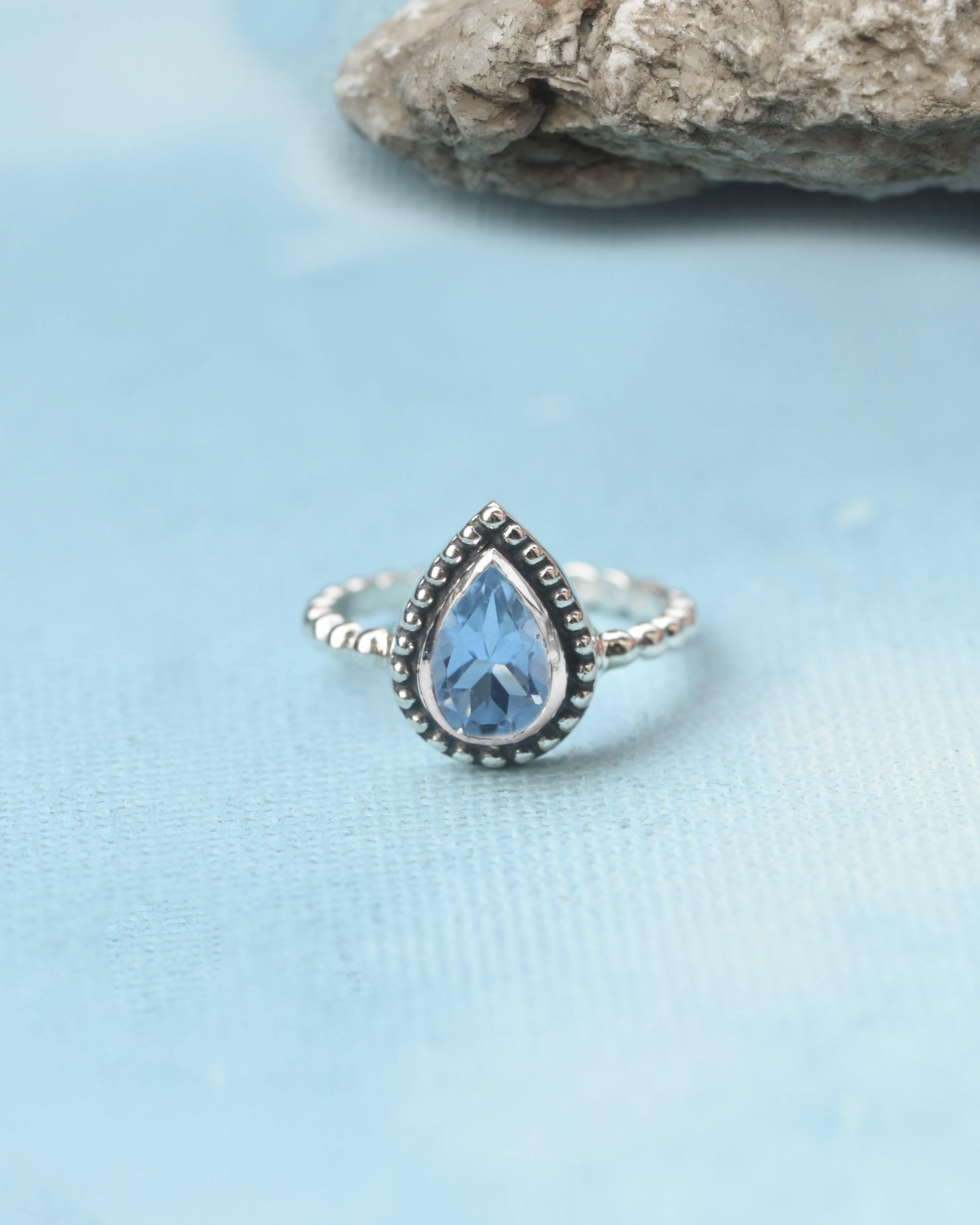 Blue Topaz Solid 925 Sterling Silver Ring Genuine Gemstone Jewelry - YoTreasure