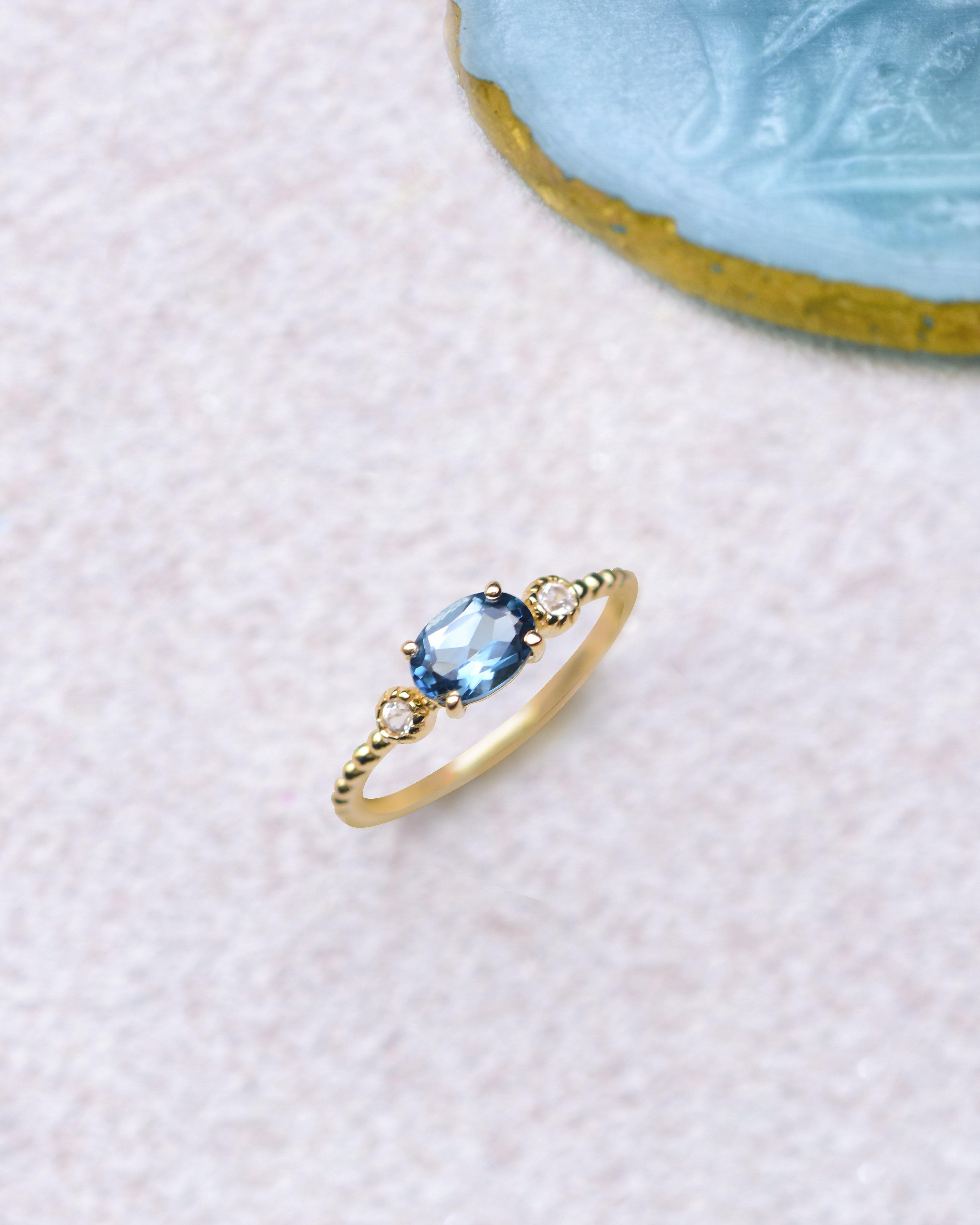 London Blue Topaz White Topaz Solid 925 Sterling Silver Gold Plated Promise Ring Genuine Gemstone Jewelry - YoTreasure
