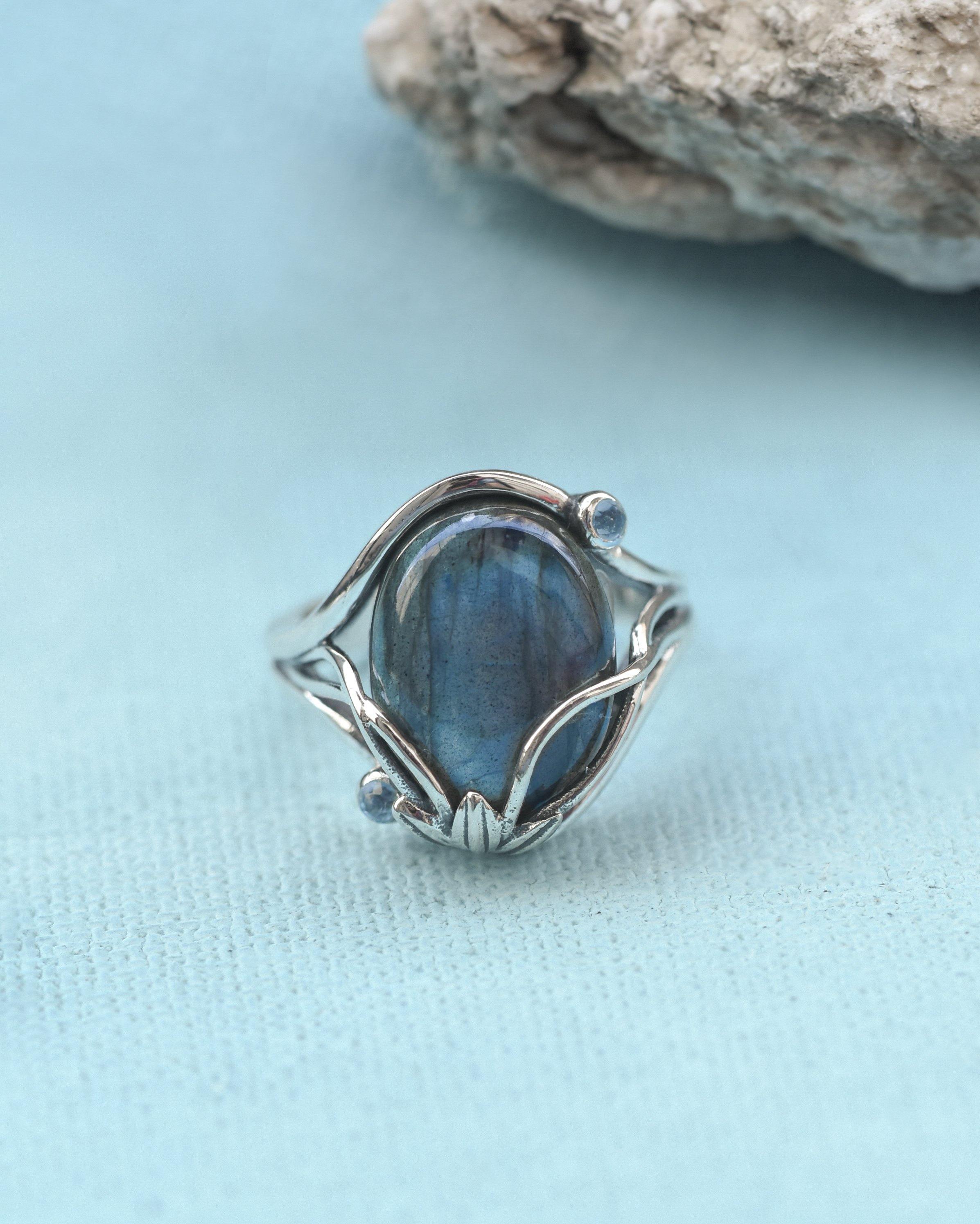 Labradorite Swiss Blue Topaz 925 Sterling Silver Designer Ring Genuine Gemstone Jewelry - YoTreasure