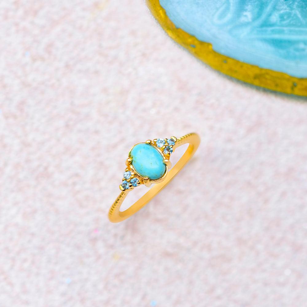 Blue Mohave Turquoise London Blue Topaz 925 Sterling Silver Gold Plated Promise Ring Genuine Gemstone Jewelry - YoTreasure