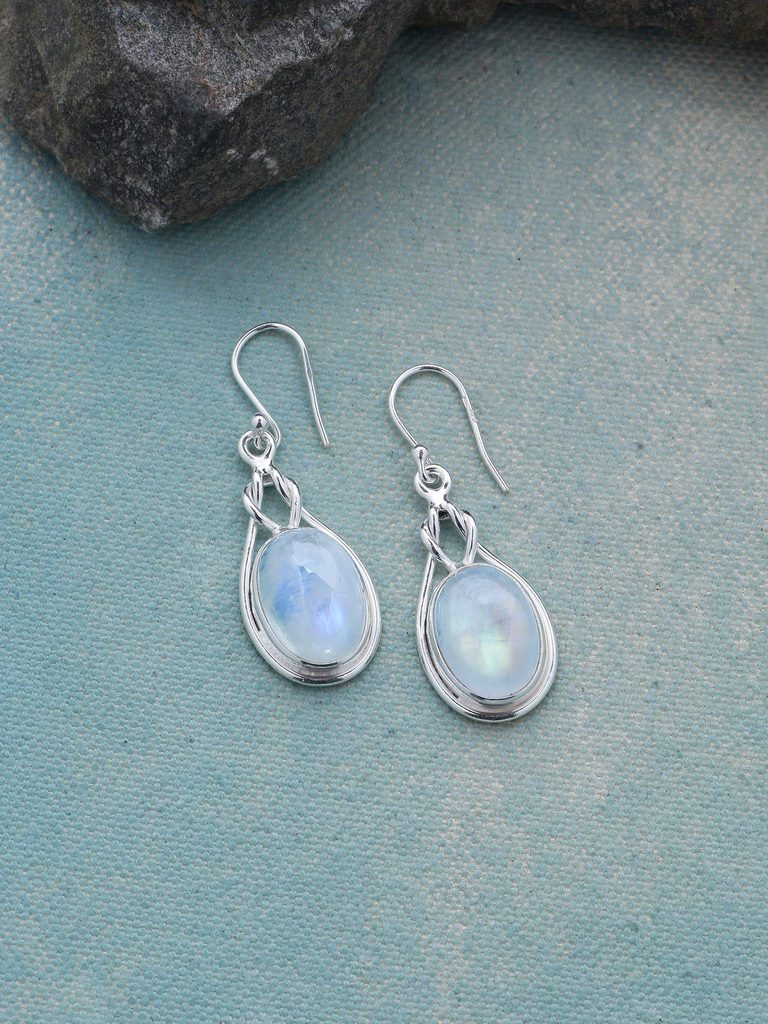 Rainbow Moonstone Solid 925 Sterling Silver Knot Dangle Earrings Jewelry - YoTreasure