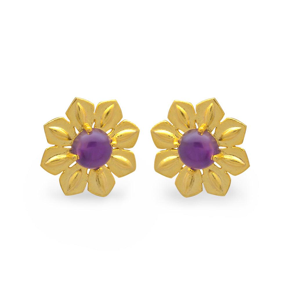 Natural Purple Amethyst Gold Plated Over  Brass Studs Earrings Jewelry - YoTreasure