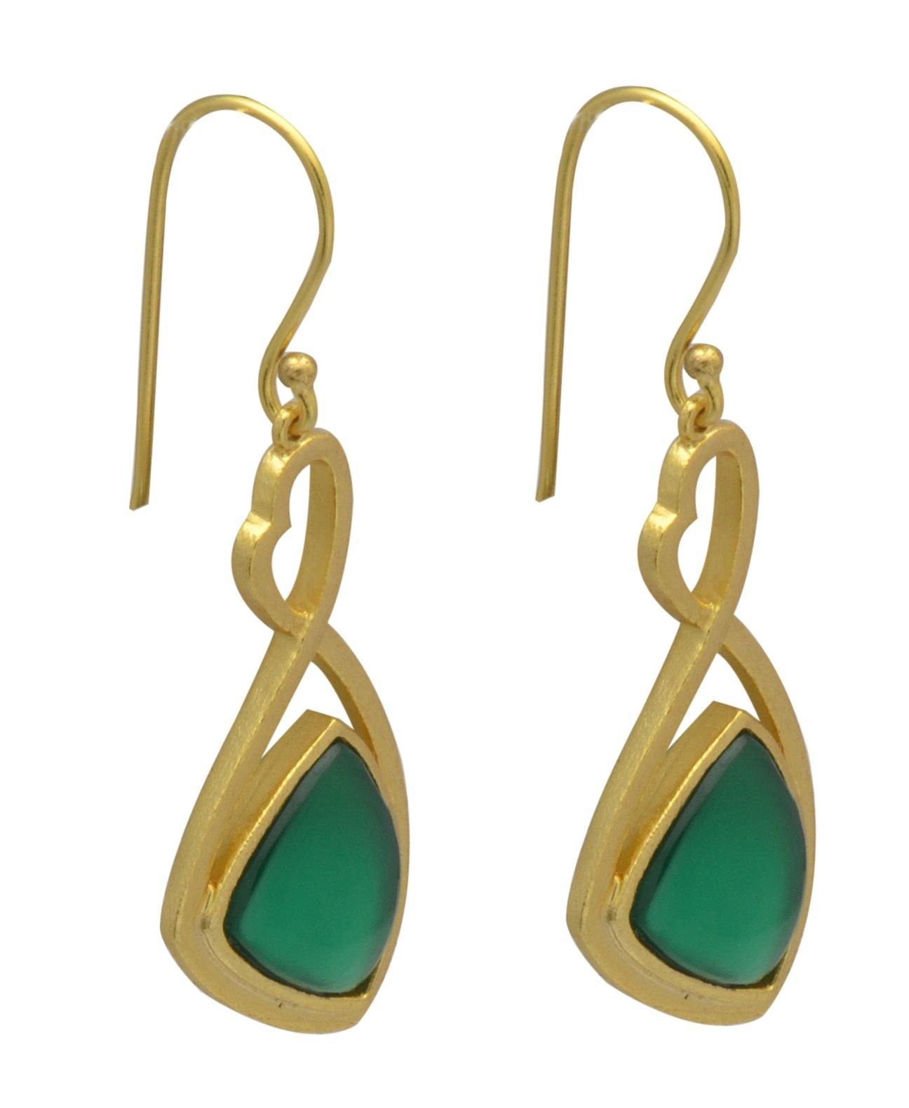 Green Onyx Gold Plated Over Brass Dangle Earrings Jewelry - YoTreasure
