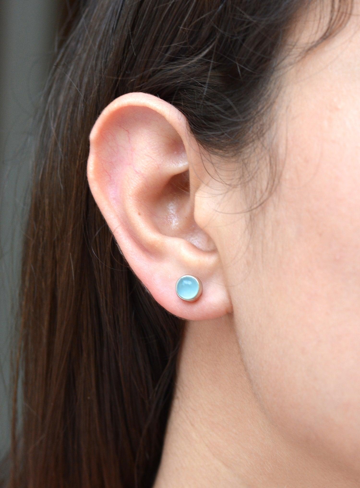 Aqua Chalcedony Solid 925 Sterling Silver Stud Earrings - YoTreasure