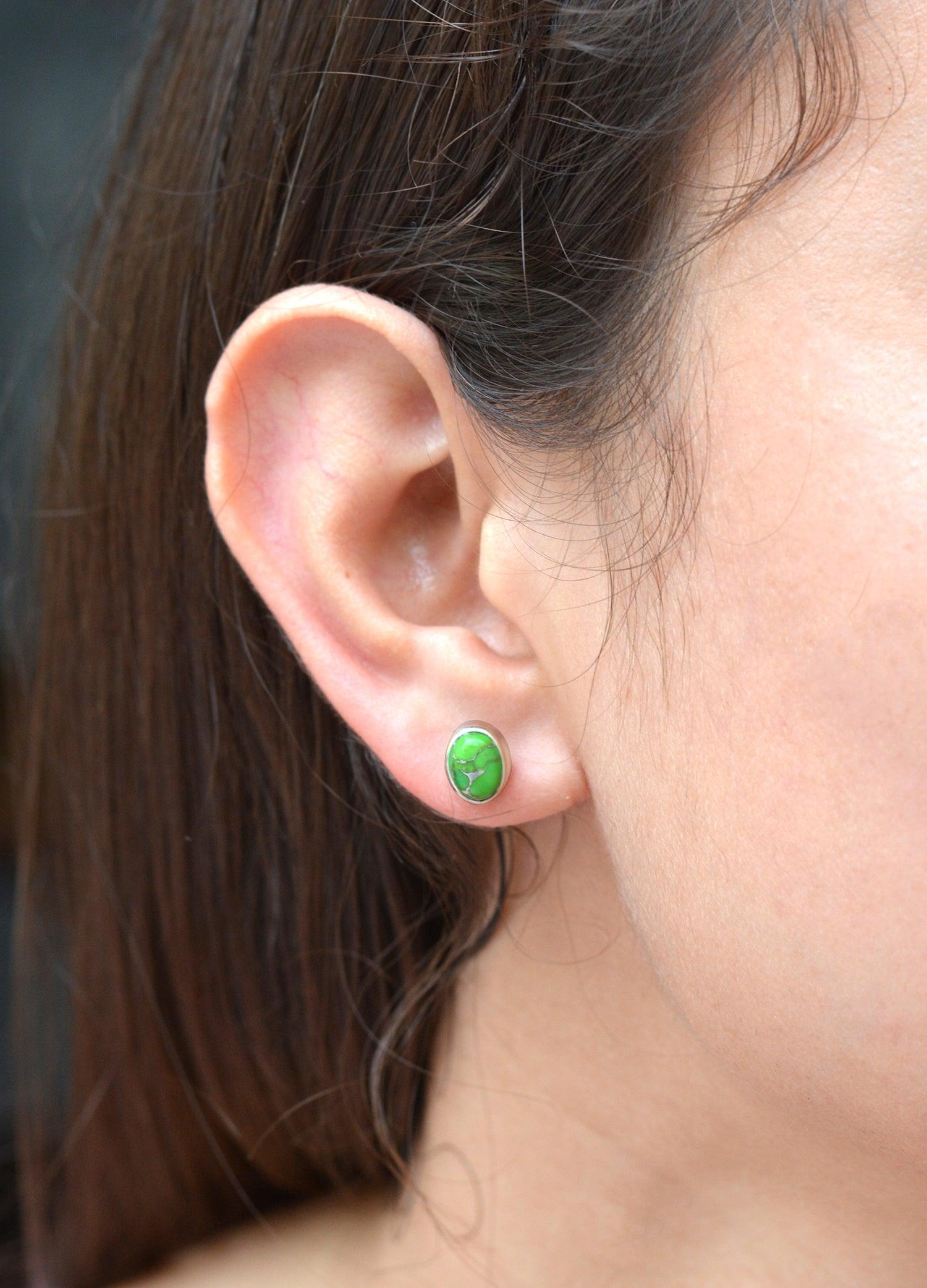 Green Turquoise Stud 925 Solid Sterling Silver Earrings - YoTreasure