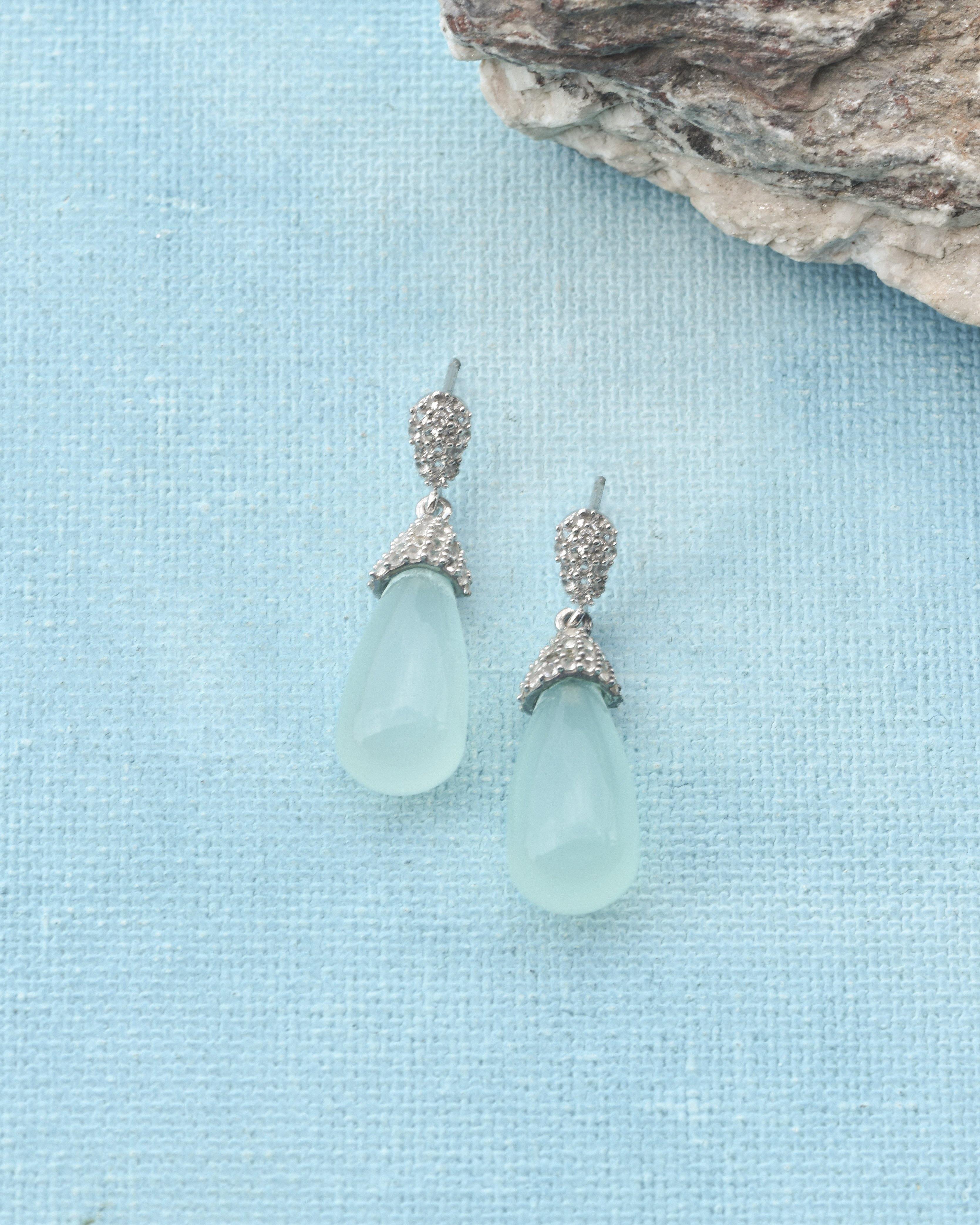 Aqua Chalcedony White Topaz 925 Solid Sterling Silver Gemstone Earrings - YoTreasure