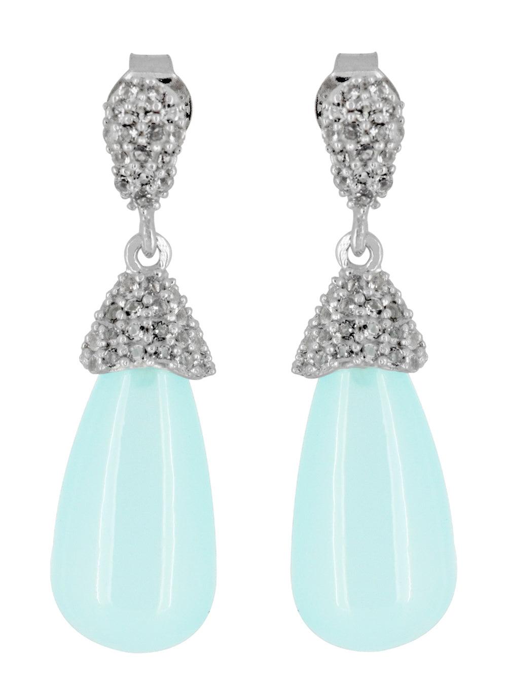 Aqua Chalcedony White Topaz 925 Solid Sterling Silver Gemstone Earrings - YoTreasure