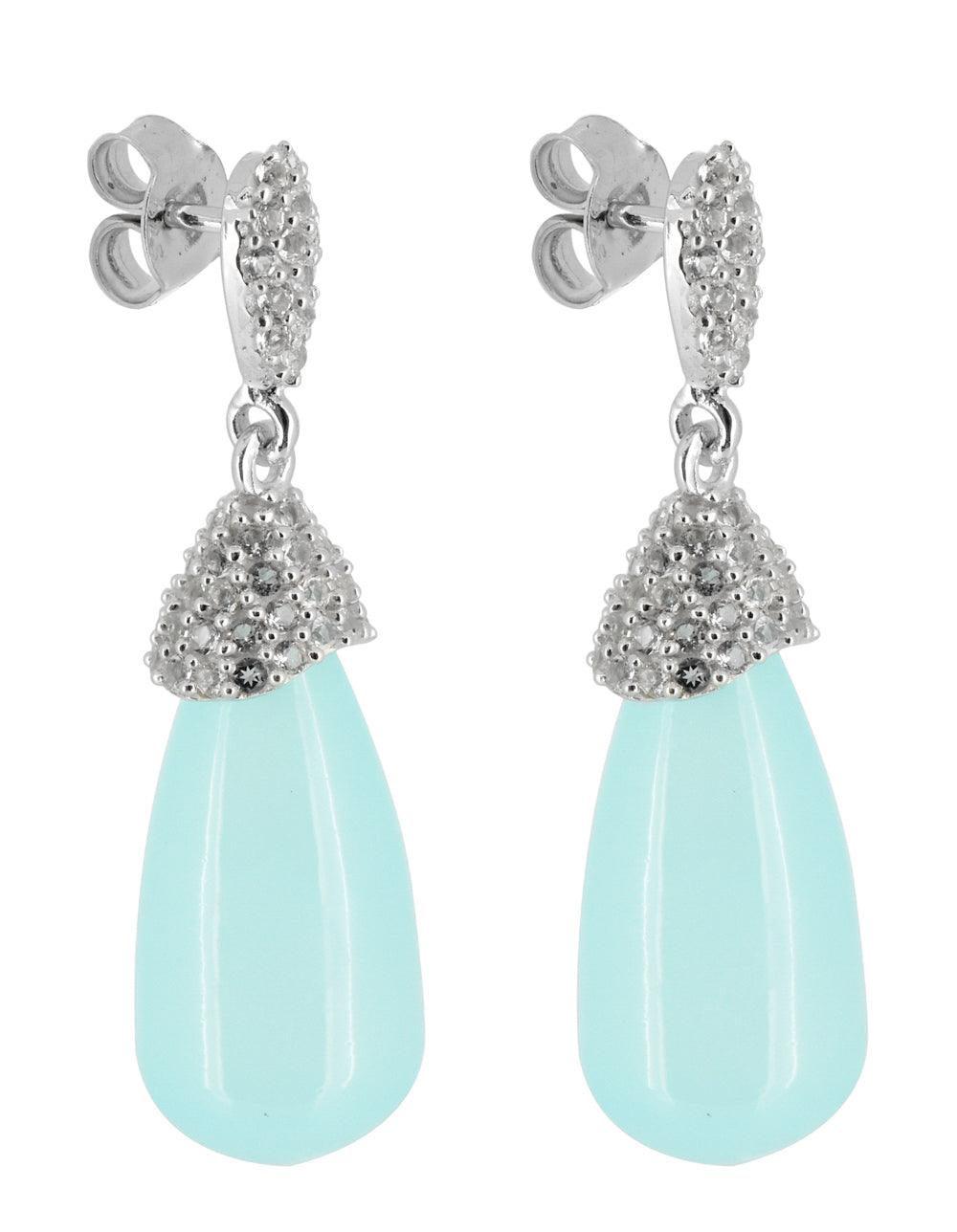 Aqua Chalcedony White Topaz 925 Solid Sterling Silver Gemstone Earrings - YoTreasure