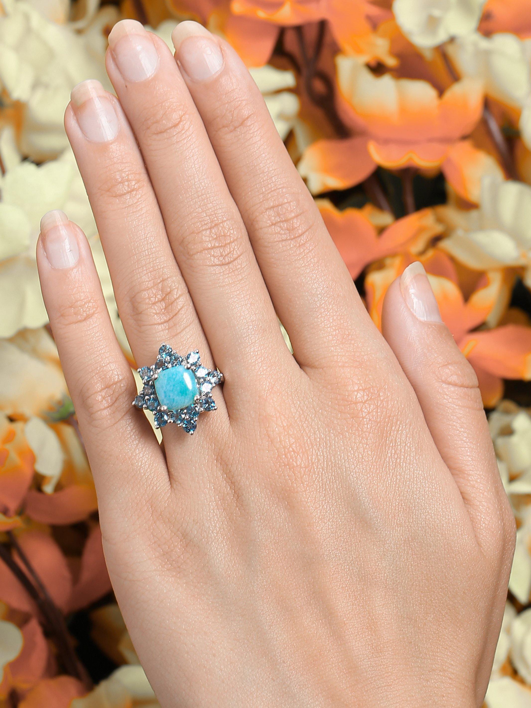 5.40 Cts. Larimar London Blue Topaz Solid 925 Sterling Silver Cluster Ring Jewelry - YoTreasure