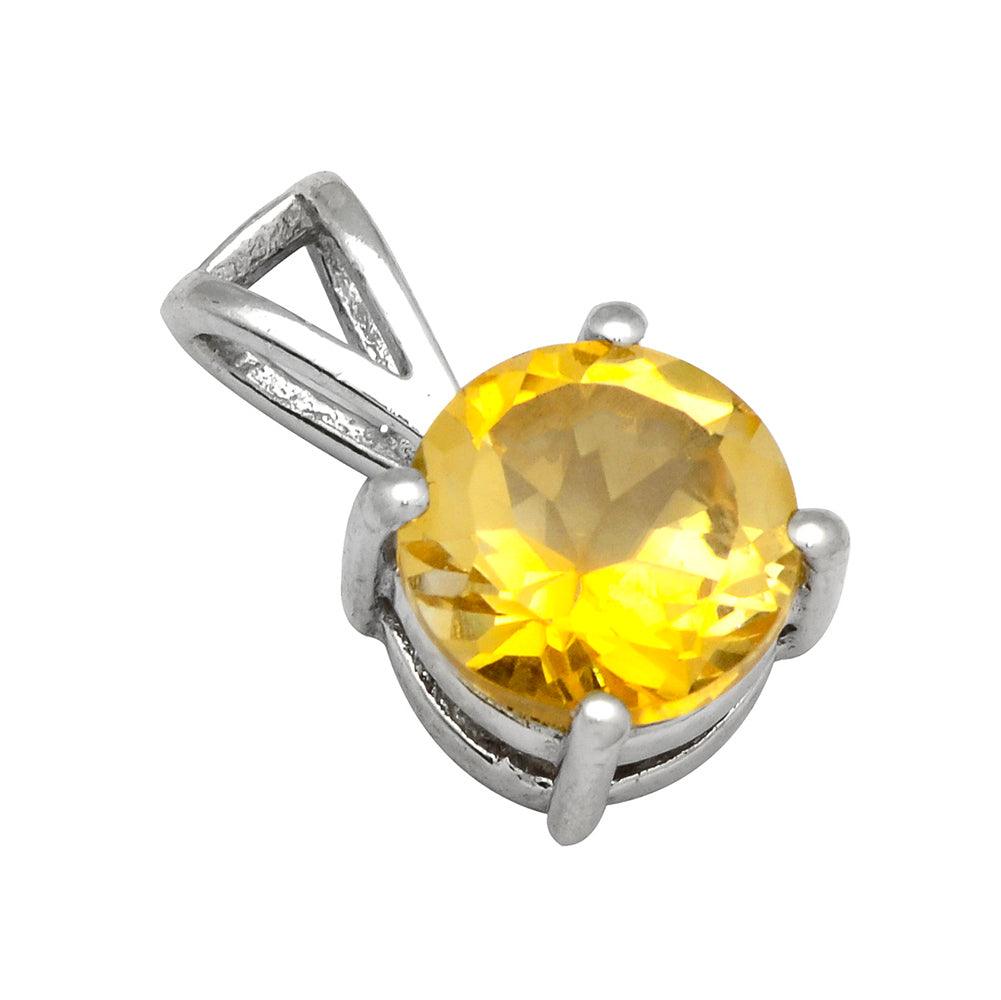 3/4" Natural Citrine 925 Solid Sterling Silver Pendant Necklace With Chain - YoTreasure
