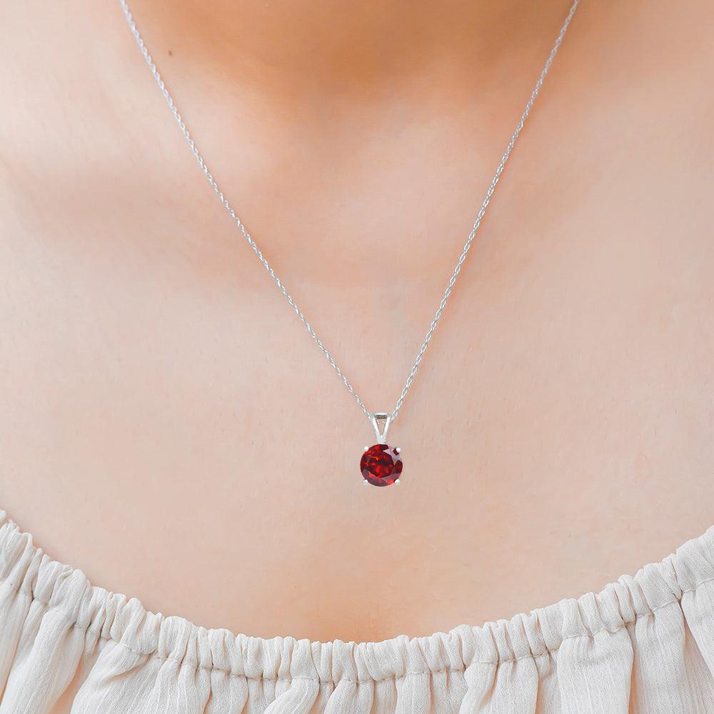 3/4" Natural Garnet 925 Solid Sterling Silver Pendant Necklace With Chain - YoTreasure