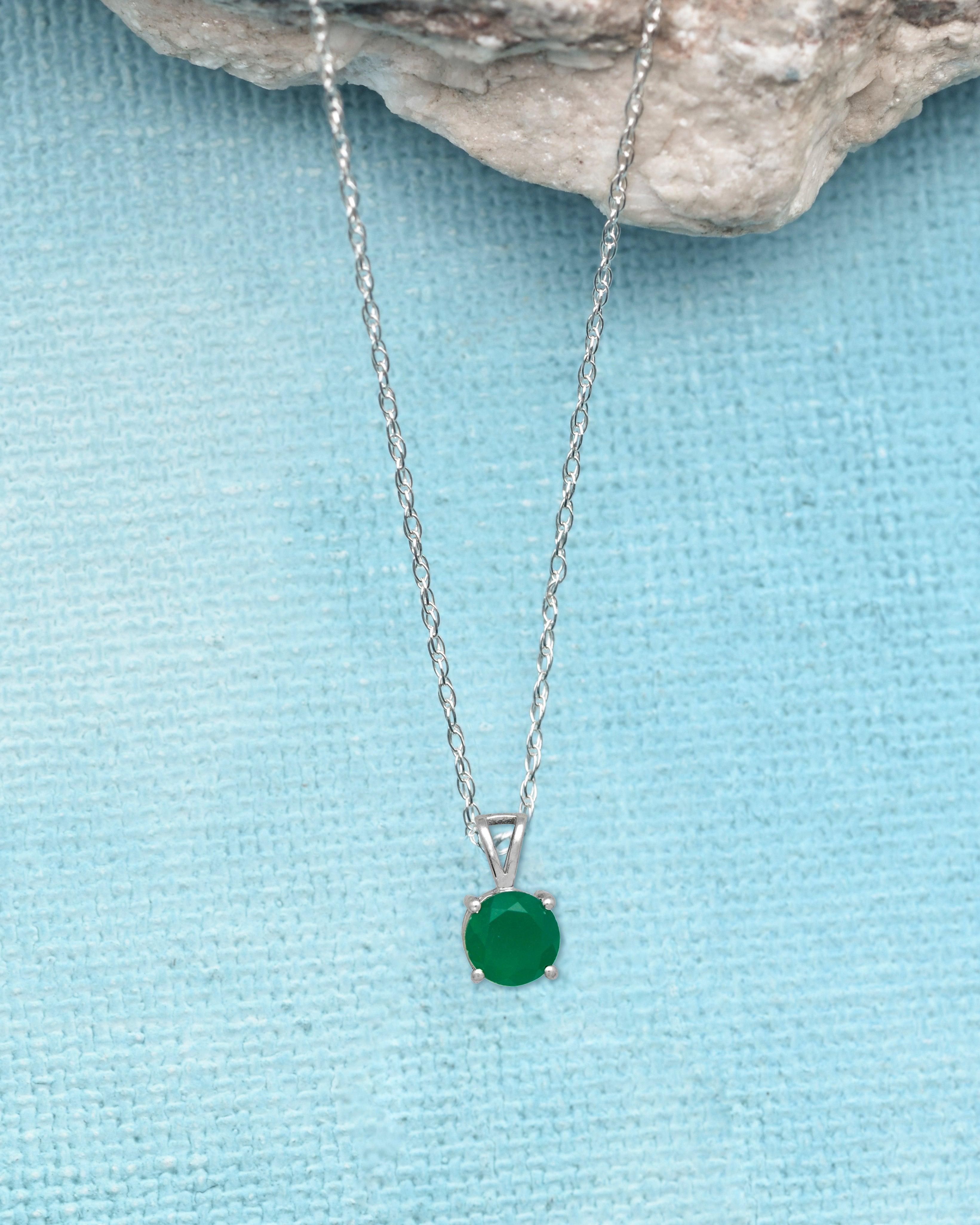 3/4" Green Onyx 925 Solid Sterling Silver Pendant Necklace With Chain - YoTreasure