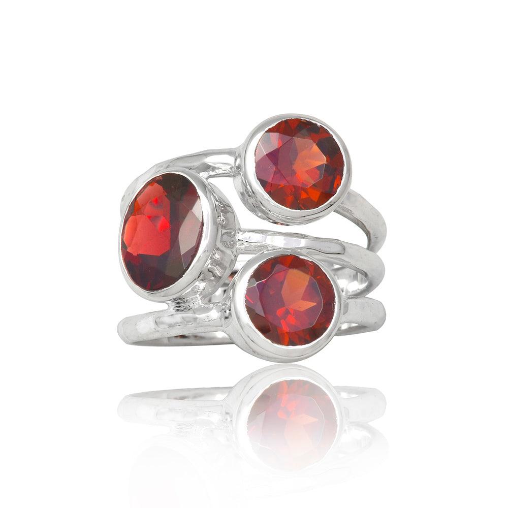 Garnet Solid 925 Solid Sterling Silver Bypass Ring Jewelry - YoTreasure