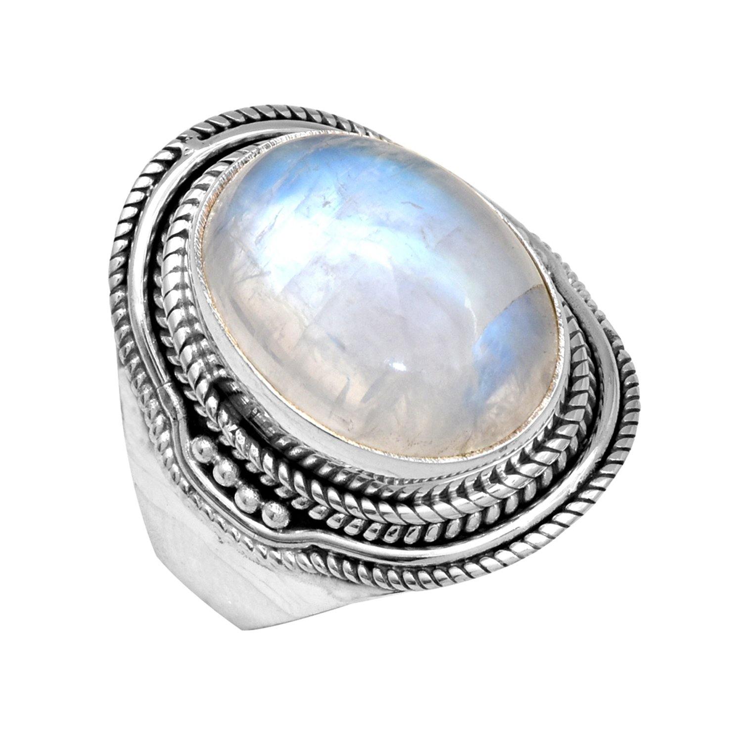 12x16 MM Moonstone Chunky Ring .925 Sterling Silver - YoTreasure