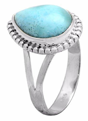 Natural Larimar Solid 925 Sterling Silver Ring Jewelry - YoTreasure