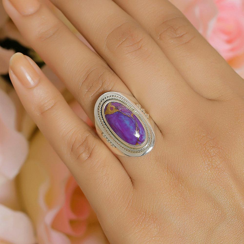Purple Copper Turquoise Solid 925 Sterling Silver Ring Jewelry - YoTreasure