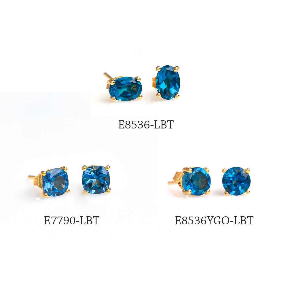 2 Ct. London Blue Topaz Solid 10k Yellow Gold Stud Earrings - YoTreasure