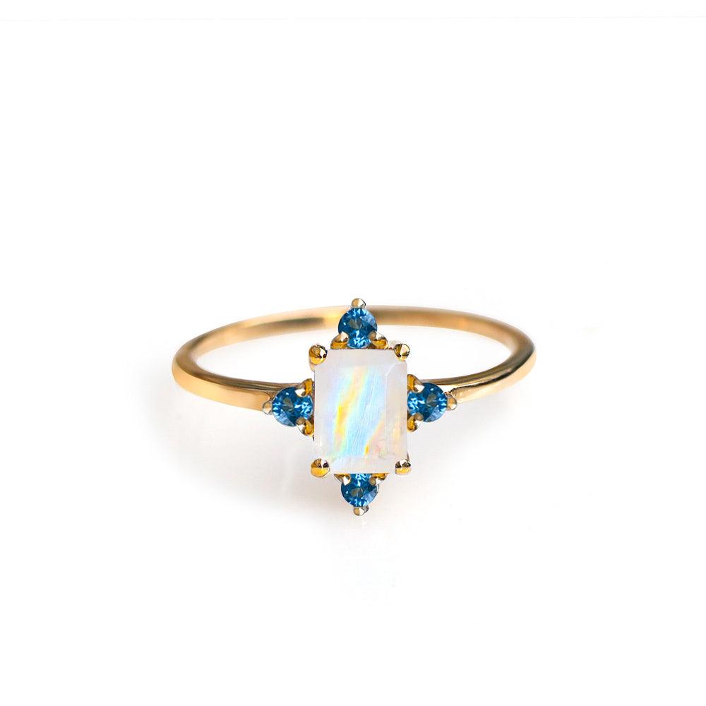 Moonstone & London Blue Topaz 10kt Yellow Gold Minimalist Ring (1.57 ct. t.w.) - YoTreasure