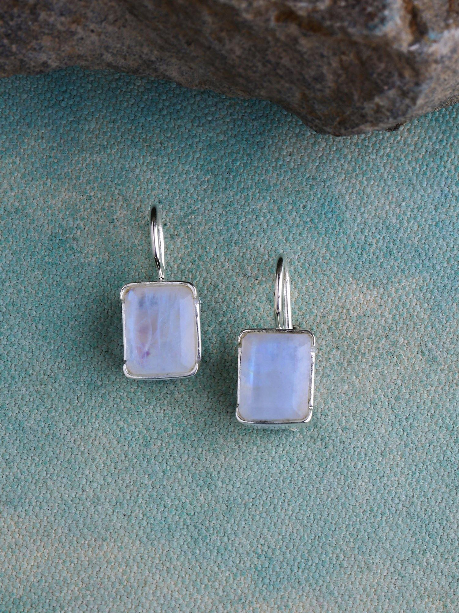 Moonstone Solid 925 Sterling Silver Fixed Wire Earrings - YoTreasure