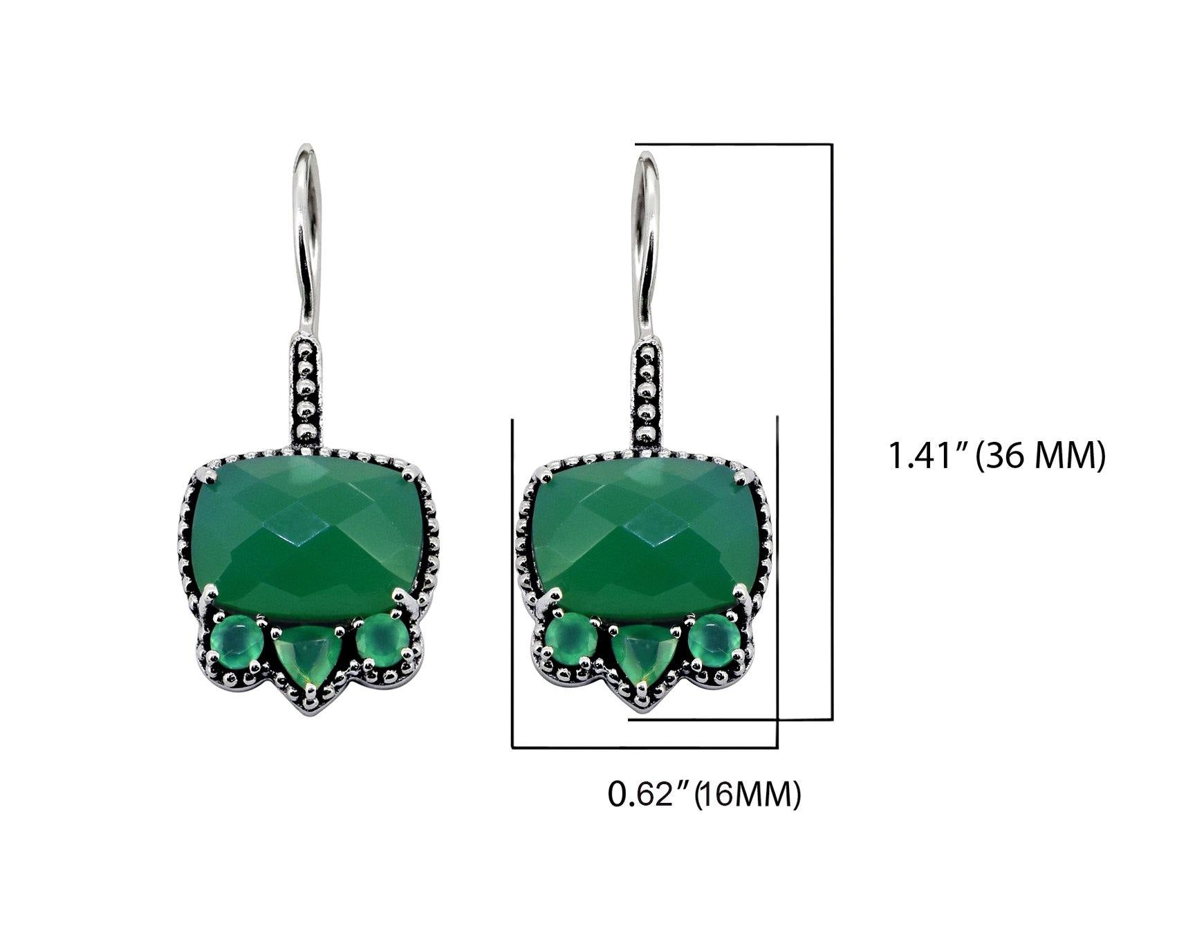 Green Onyx Solid 925 Sterling Silver Fixed Wire Earrings Jewelry - YoTreasure