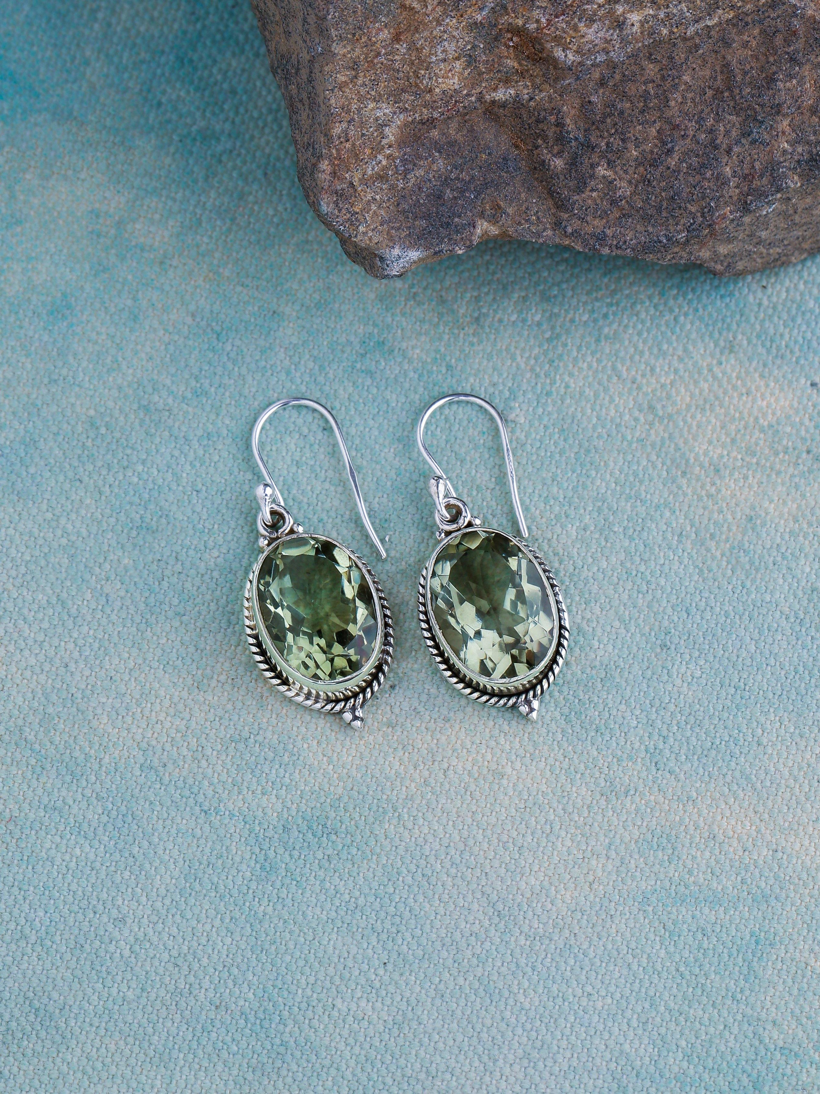 Green Amethyst Solid 925 Sterling Silver Dangle Earrings Jewelry - YoTreasure
