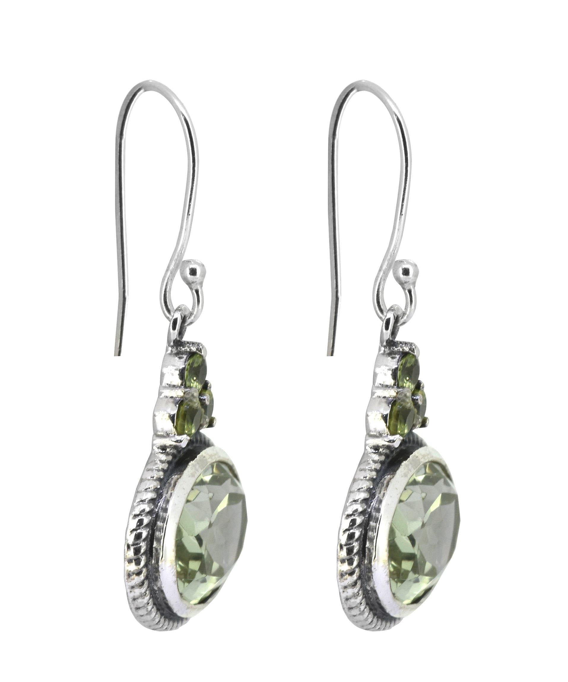 Green Amethyst Peridot Solid 925 Sterling Silver Dangle Earrings Jewelry - YoTreasure