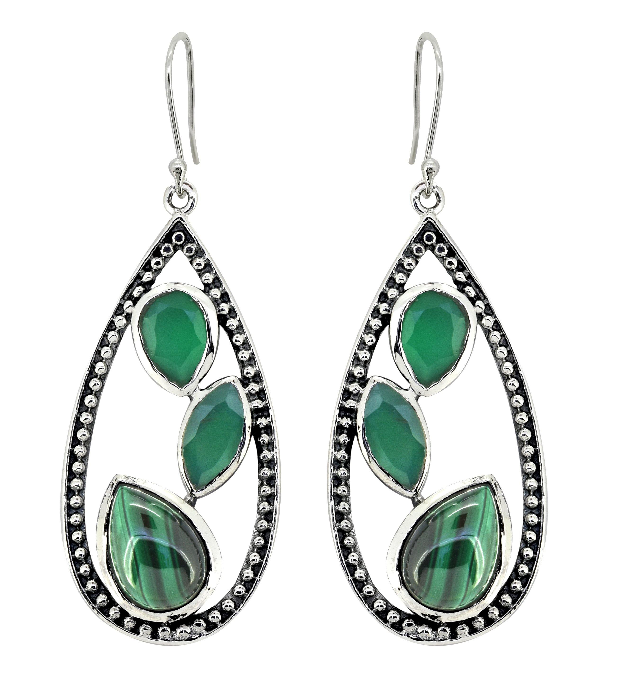 Malachite Green Onyx Solid 925 Sterling Silver Dangle Earrings Jewelry - YoTreasure