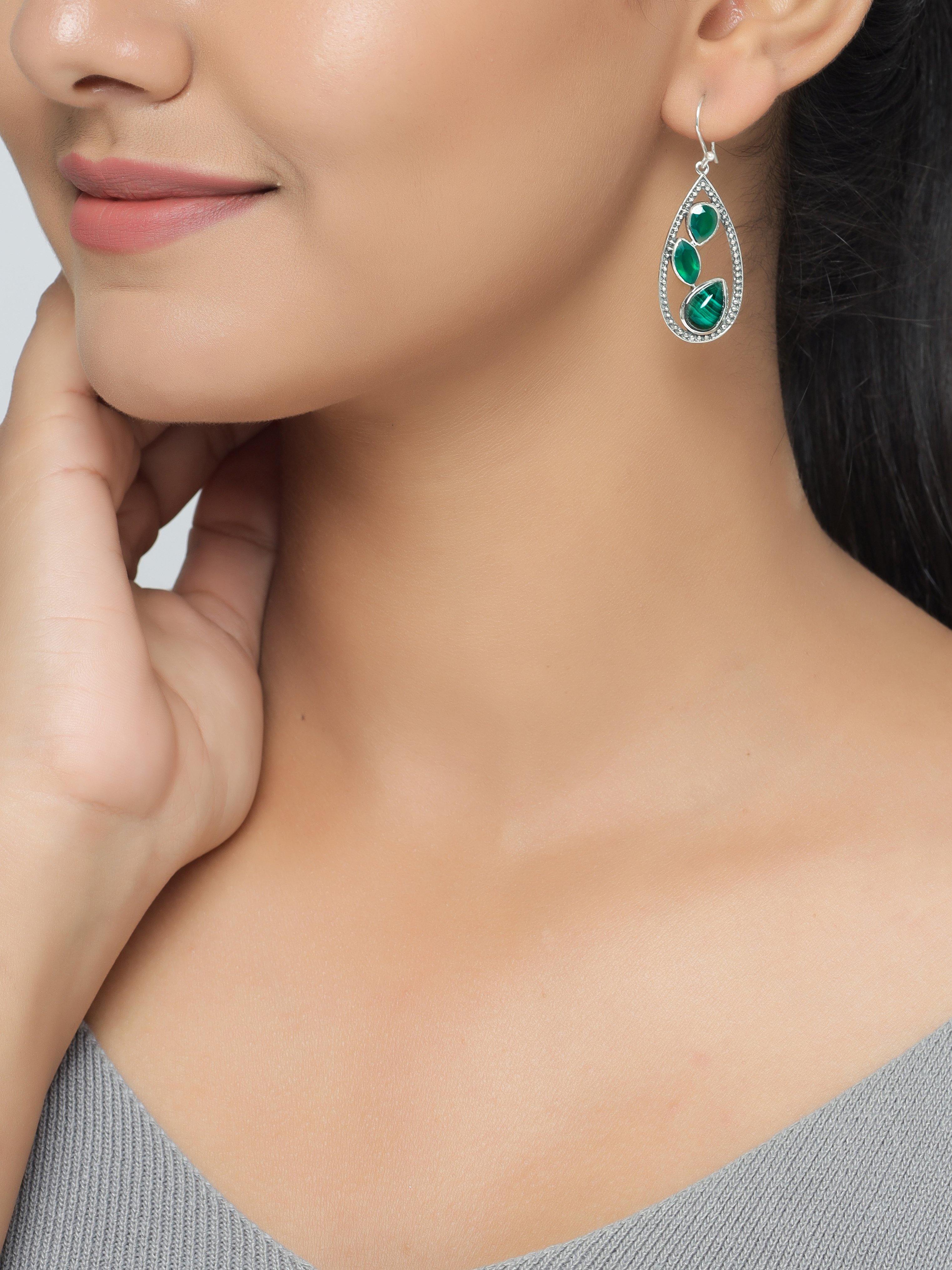 Malachite Green Onyx Solid 925 Sterling Silver Dangle Earrings Jewelry - YoTreasure