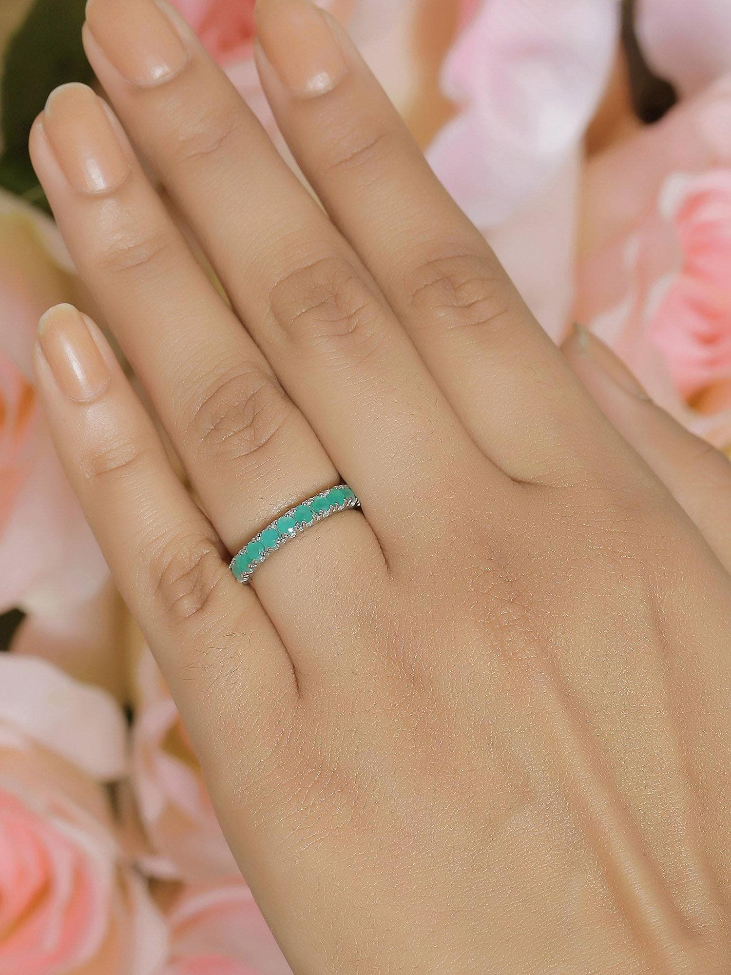 0.65 Ct. Sakota Emerald Solid 925 Sterling Silver Eternity Band Ring Jewelry - YoTreasure