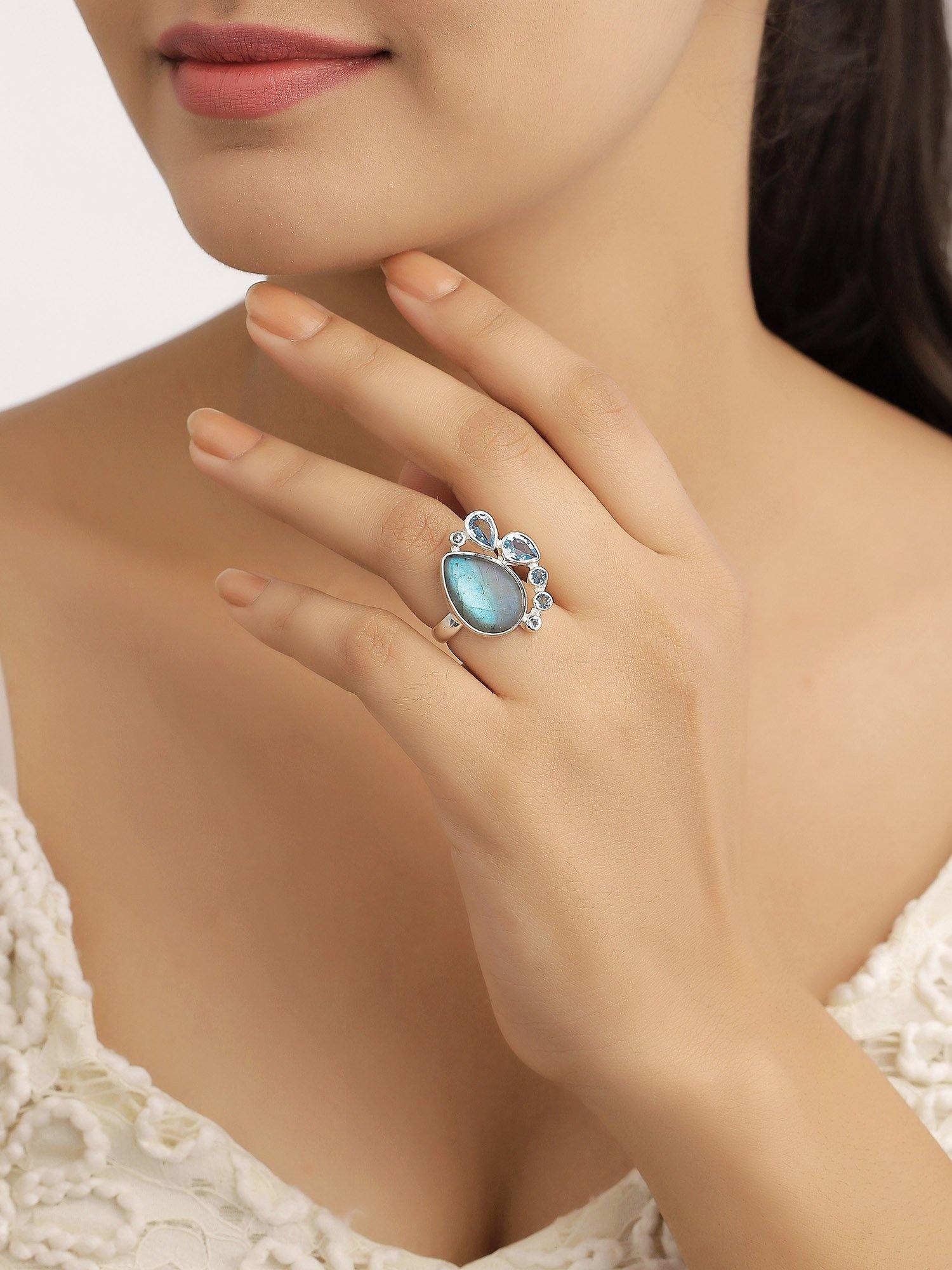 Labradorite Blue Topaz Solid 925 Sterling Silver Gemstone Ring Jewelry - YoTreasure