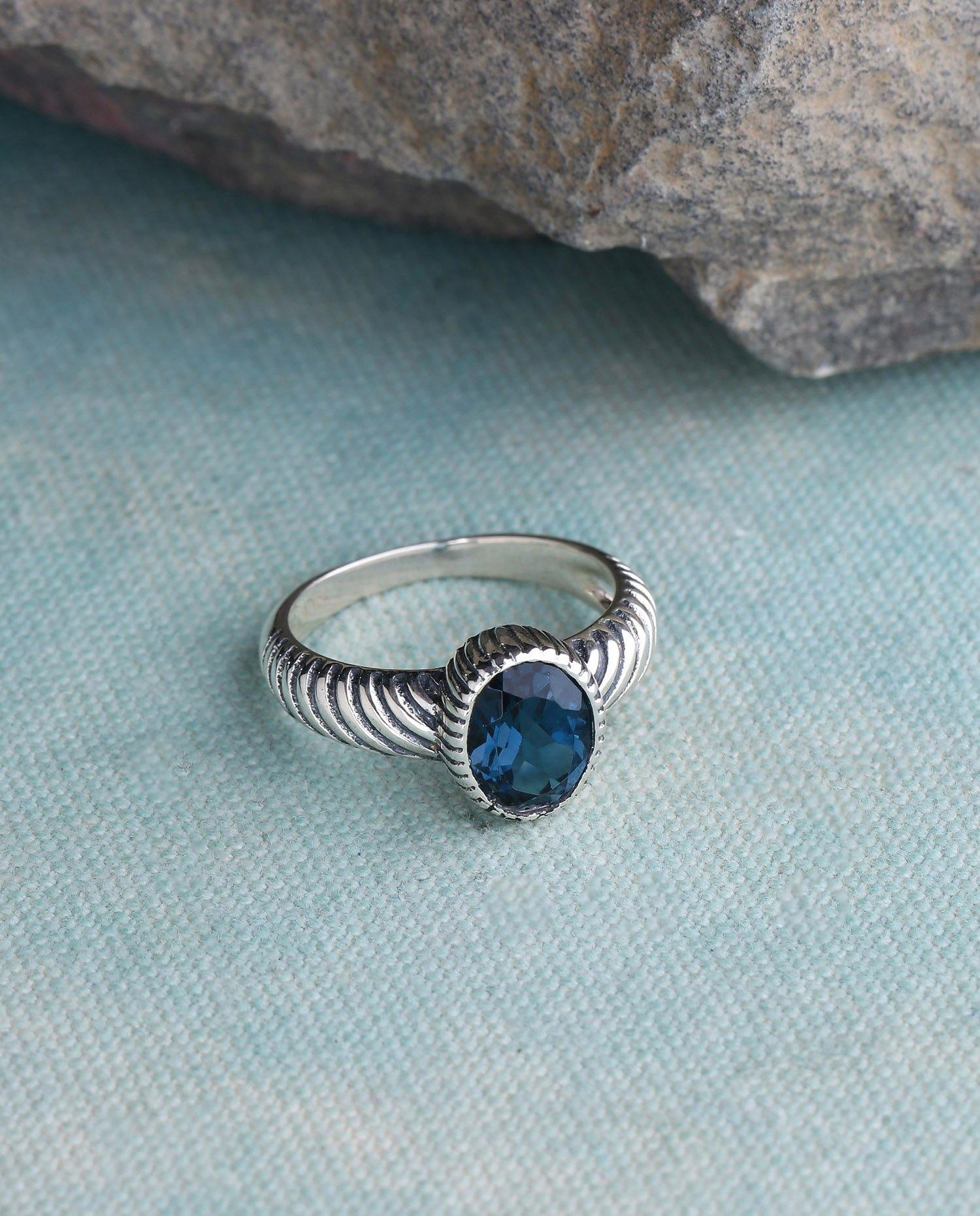 London Blue Topaz Gemstone Ring Solid 925 Sterling Silver Jewelry - YoTreasure
