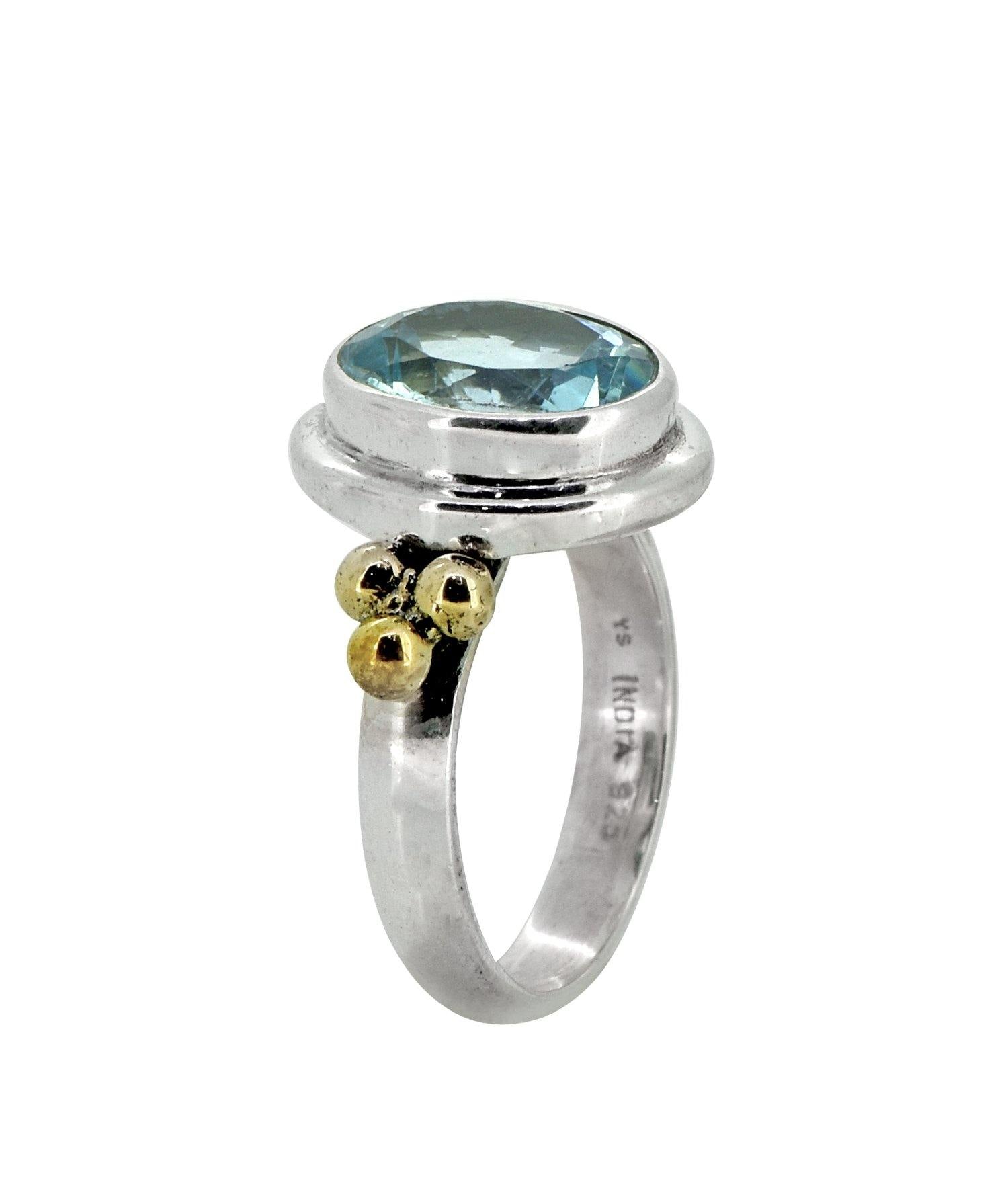 Blue Topaz Solid 925 Sterling Silver Brass Ring Jewelry - YoTreasure