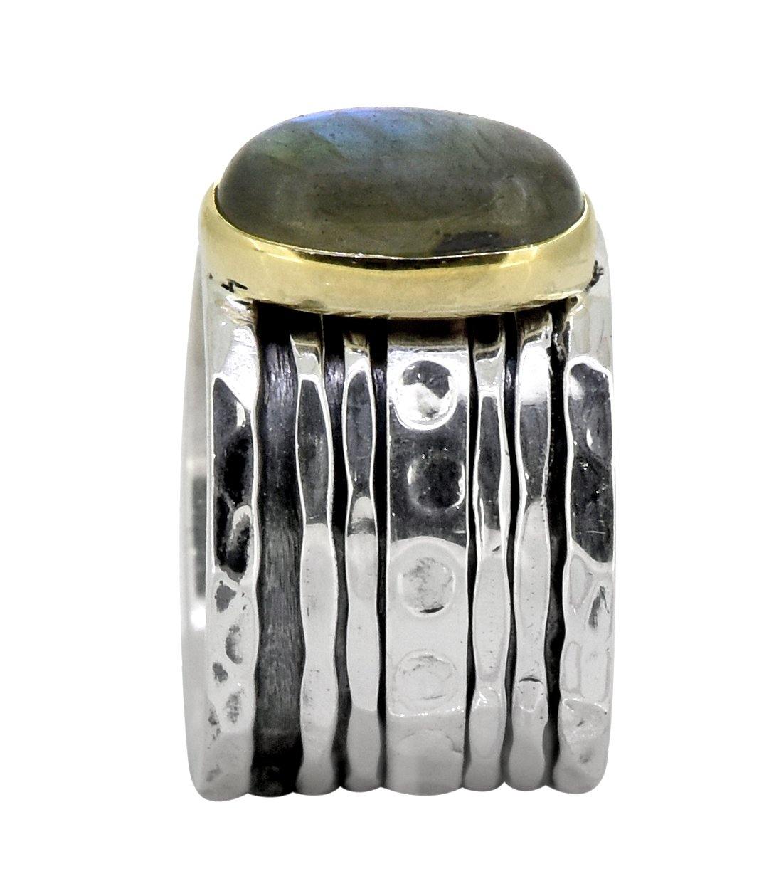 Labradorite Solid 925 Sterling Silver Brass Meditation Spinner Ring Jewelry - YoTreasure