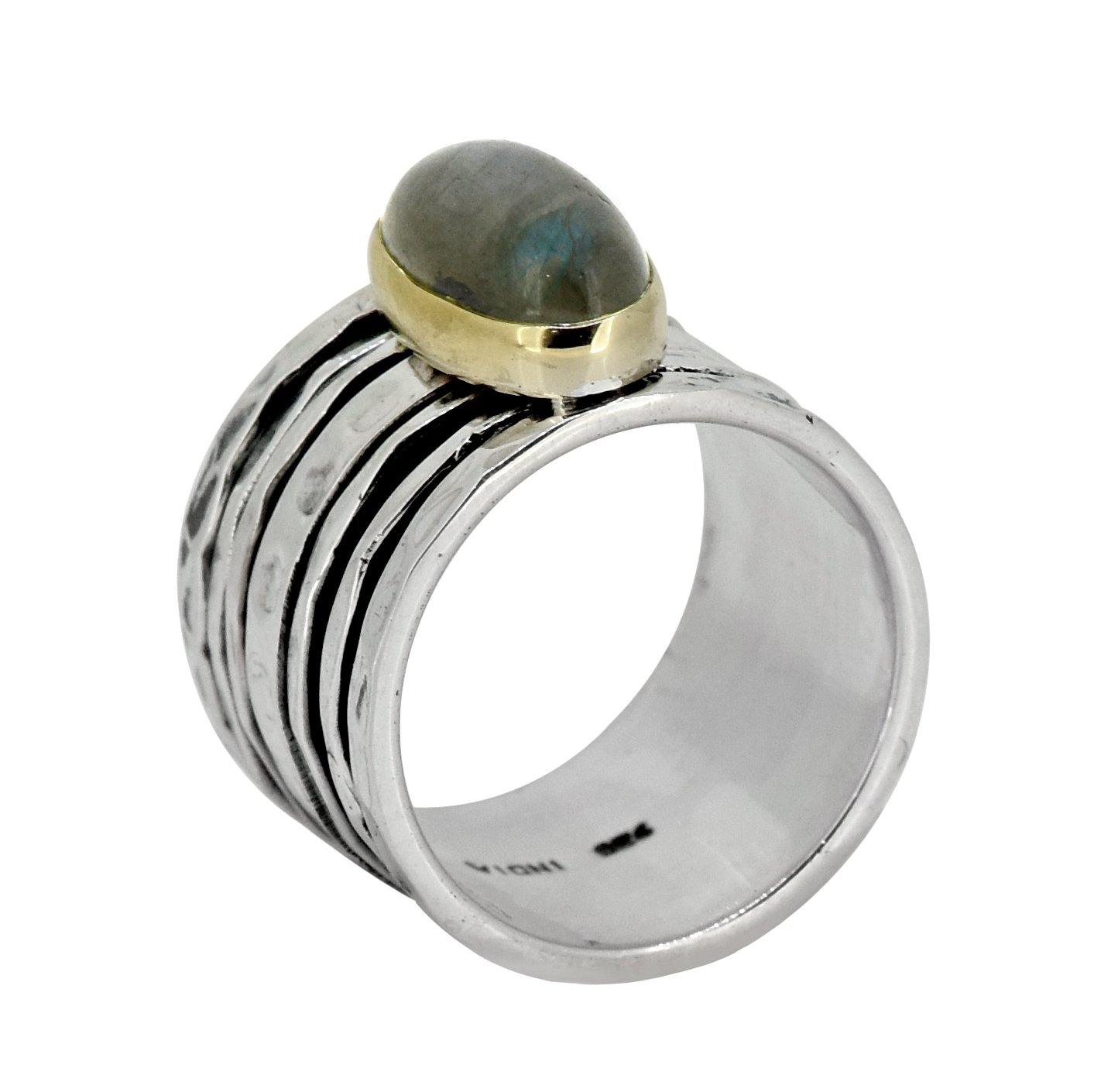 Labradorite Solid 925 Sterling Silver Brass Meditation Spinner Ring Jewelry - YoTreasure