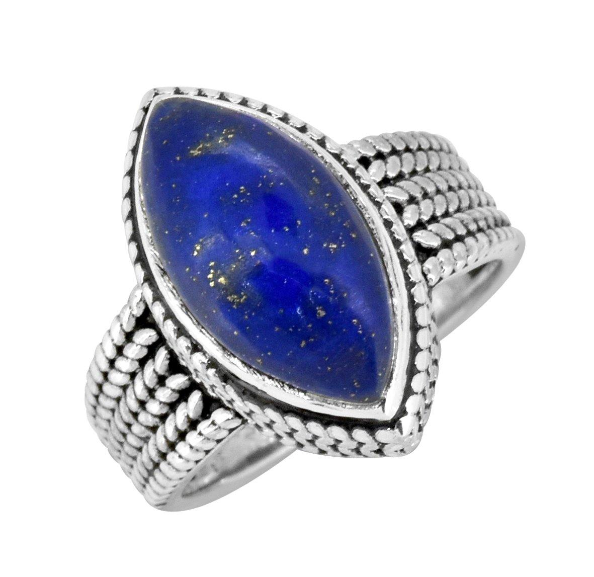 Lapis Solid 925 Sterling Silver Braided Design Ring Jewelry - YoTreasure