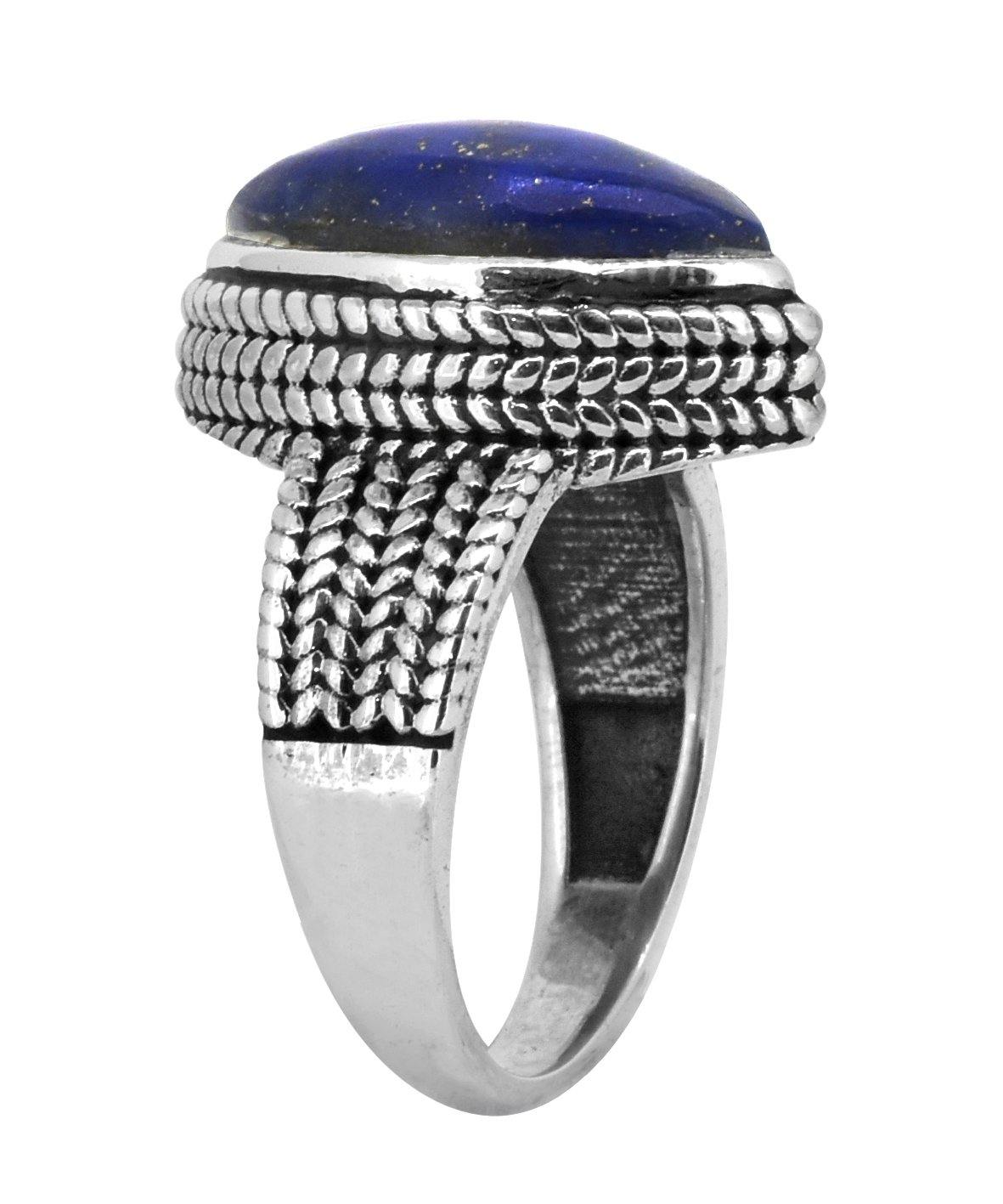 Lapis Solid 925 Sterling Silver Braided Design Ring Jewelry - YoTreasure