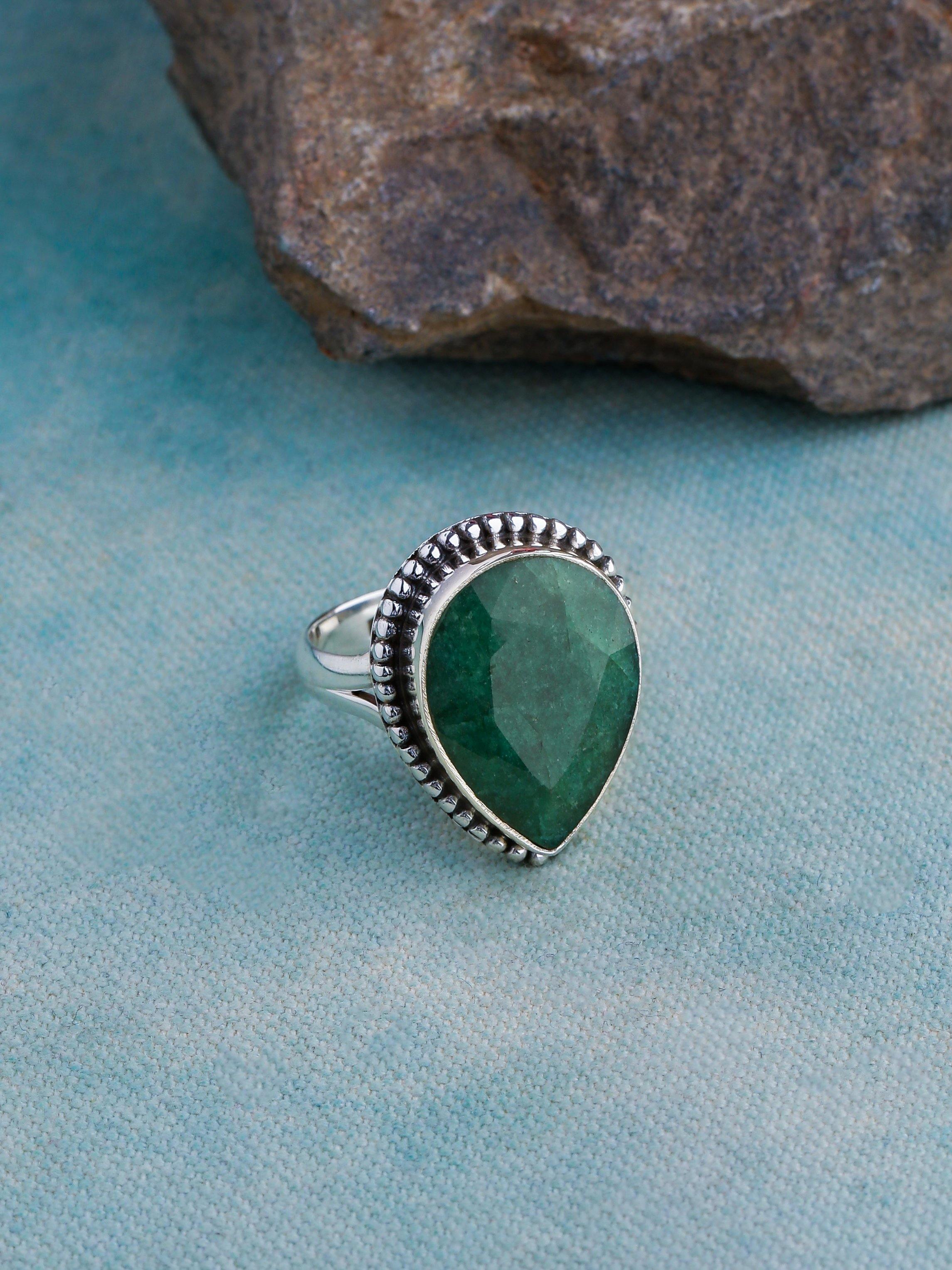 Emerald Green Beryl Solid 925 Sterling Silver Gemstone Ring Jewelry - YoTreasure