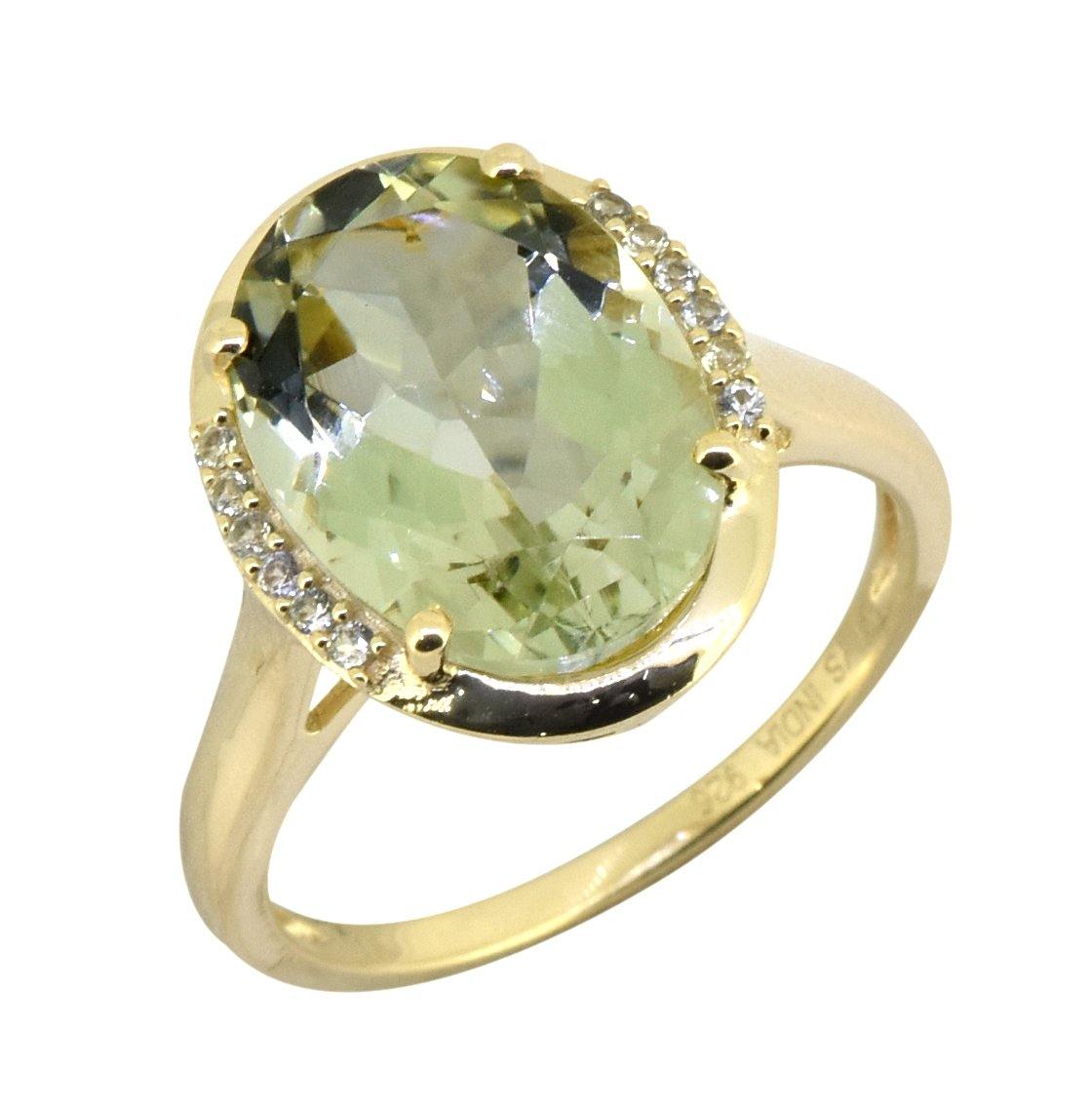 Green Amethyst Solid 925 Sterling Silver Gold Plated Ring Jewelry - YoTreasure