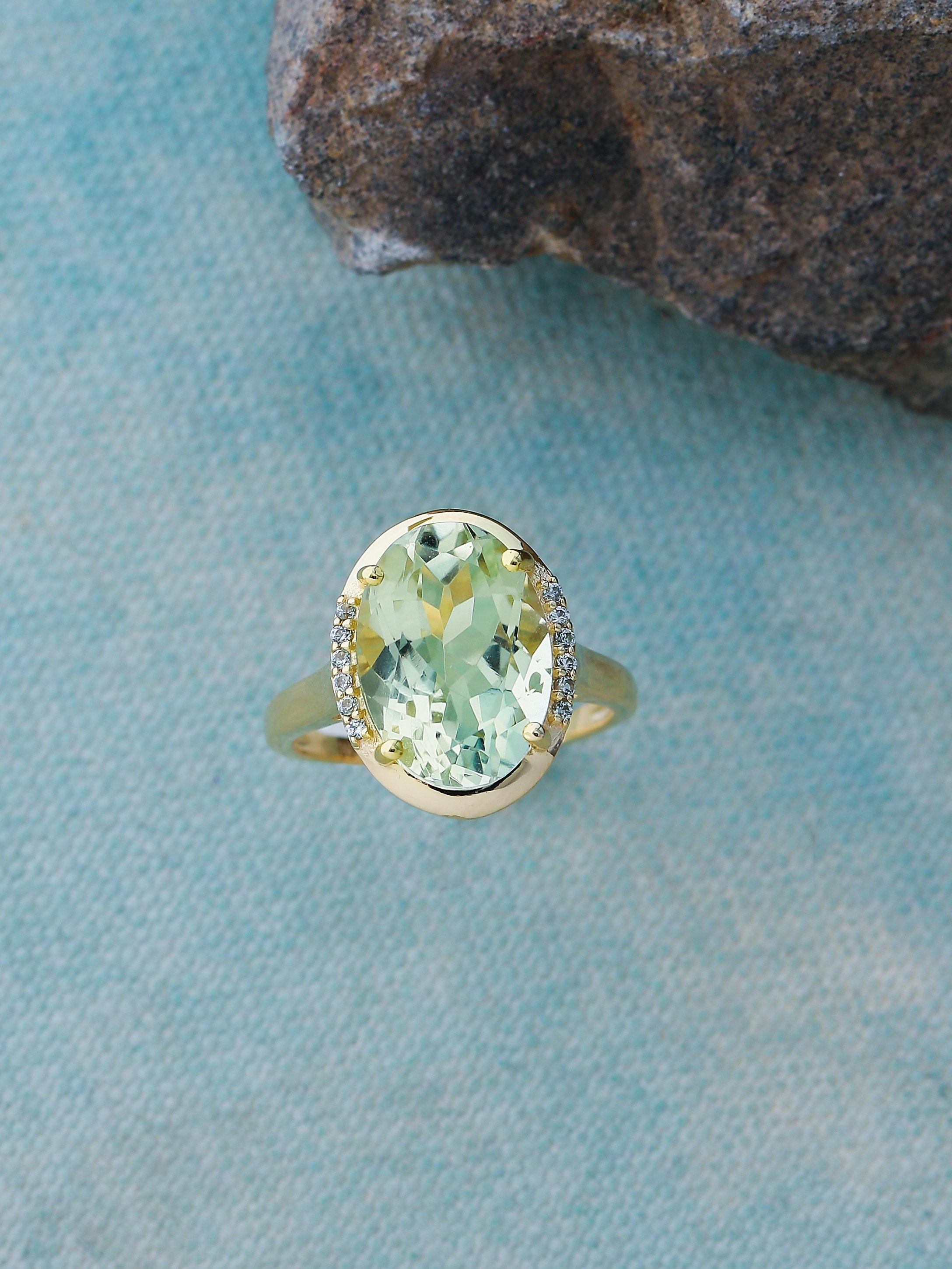 Green Amethyst Solid 925 Sterling Silver Gold Plated Ring Jewelry - YoTreasure