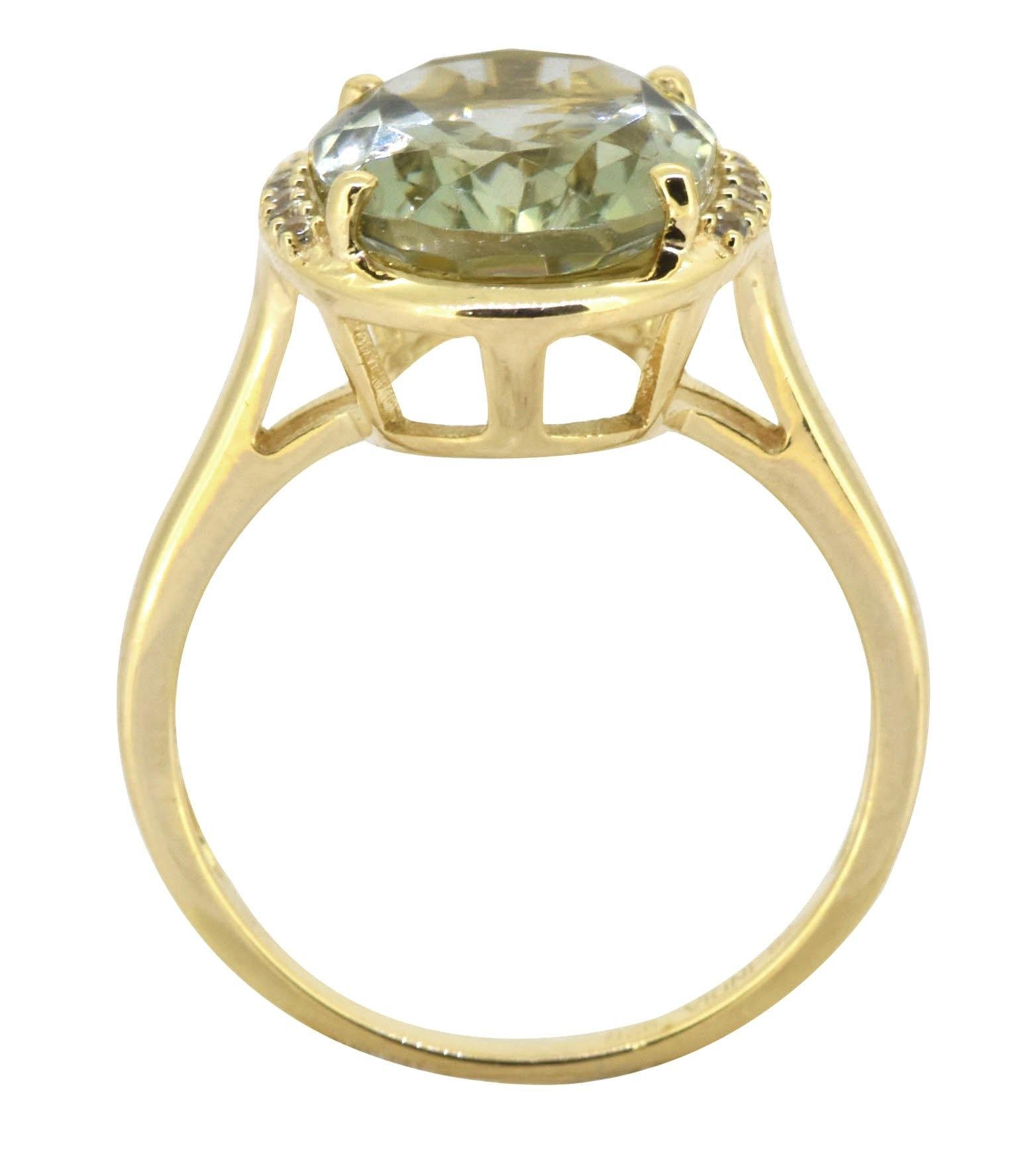 Green Amethyst Solid 925 Sterling Silver Gold Plated Ring Jewelry - YoTreasure