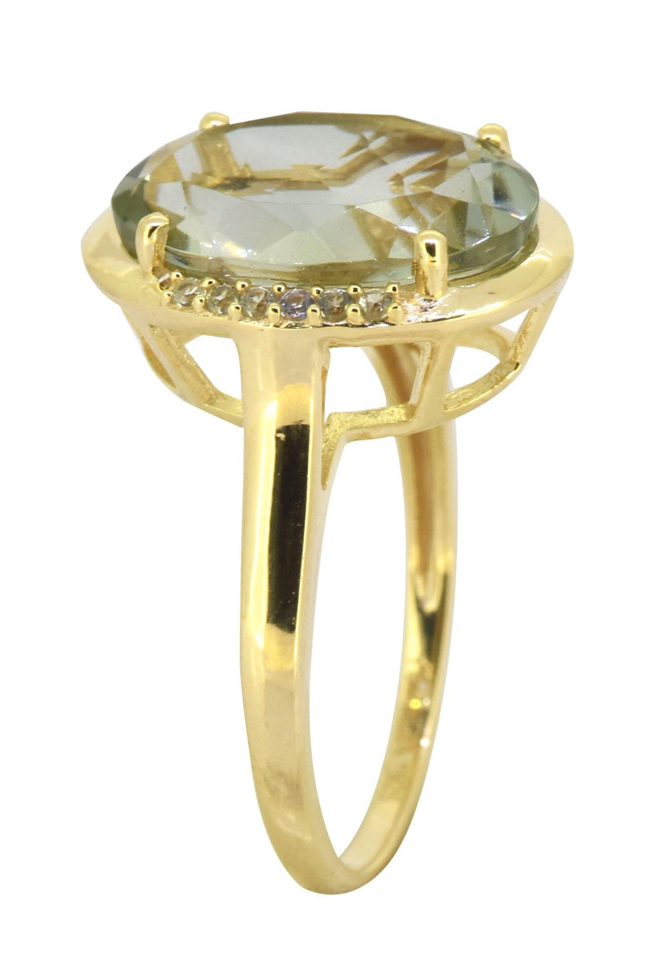 Green Amethyst Solid 925 Sterling Silver Gold Plated Ring Jewelry - YoTreasure