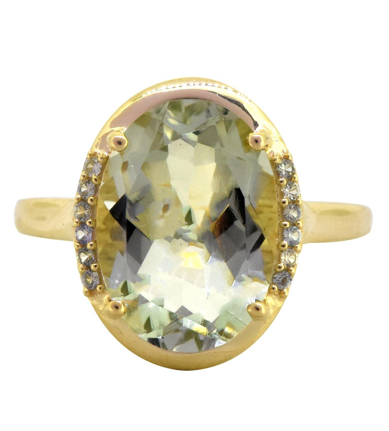 Green Amethyst Solid 925 Sterling Silver Gold Plated Ring Jewelry - YoTreasure