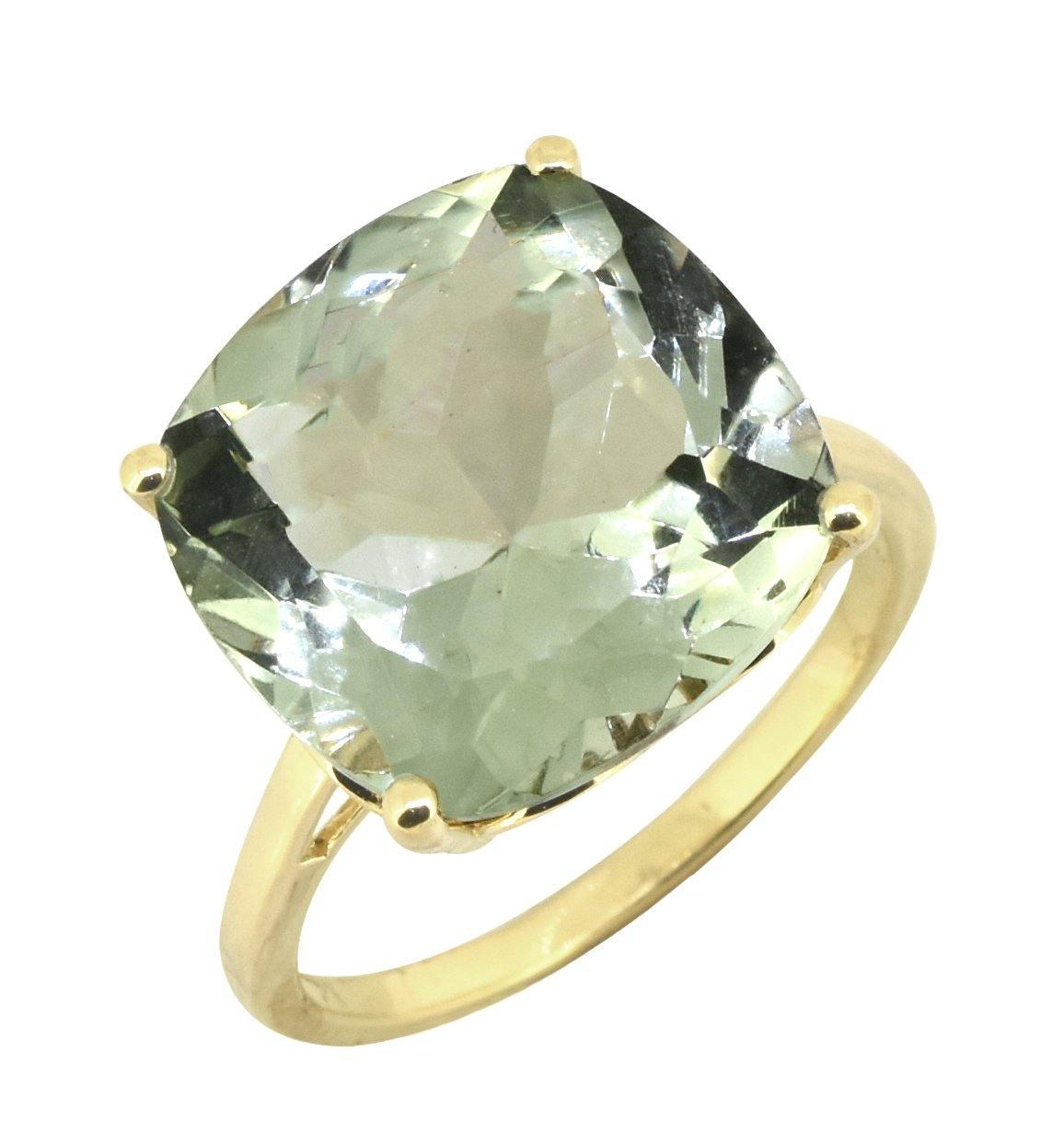 Green Amethyst Solid 925 Sterling Silver Gold Plated Statement Ring Jewelry - YoTreasure