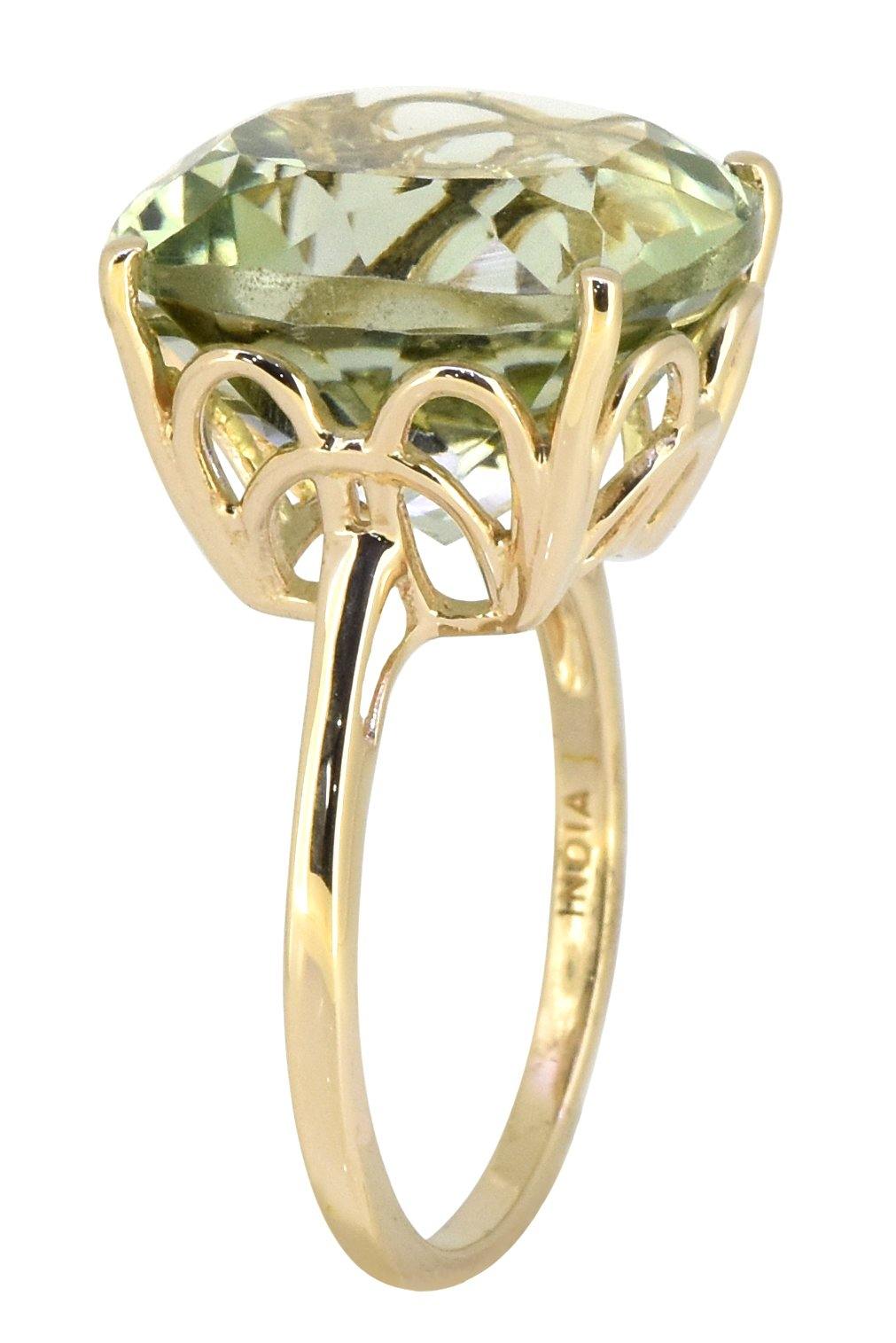 Green Amethyst Solid 925 Sterling Silver Gold Plated Statement Ring Jewelry - YoTreasure