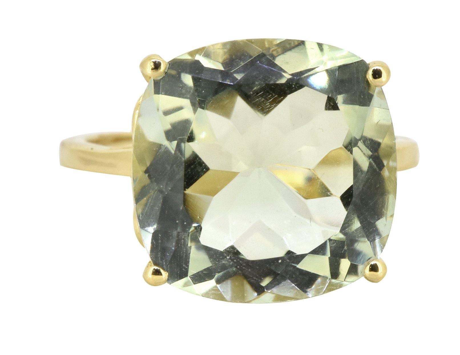 Green Amethyst Solid 925 Sterling Silver Gold Plated Statement Ring Jewelry - YoTreasure