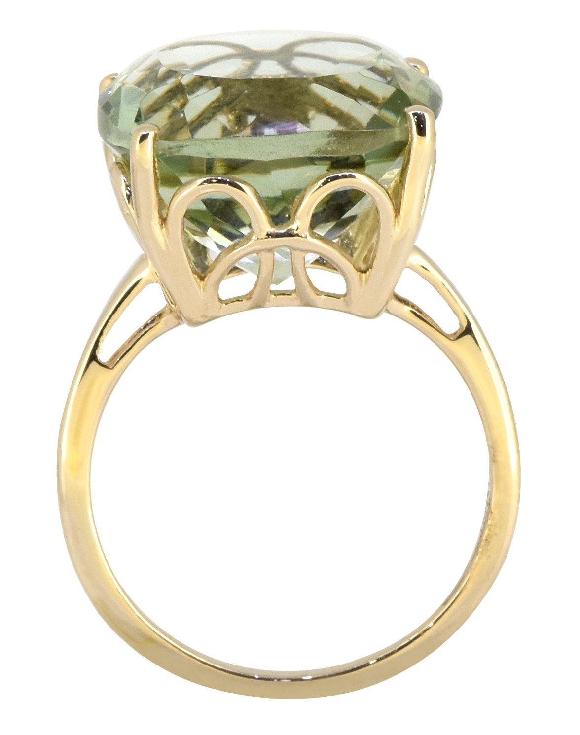 Green Amethyst Solid 925 Sterling Silver Gold Plated Statement Ring Jewelry - YoTreasure