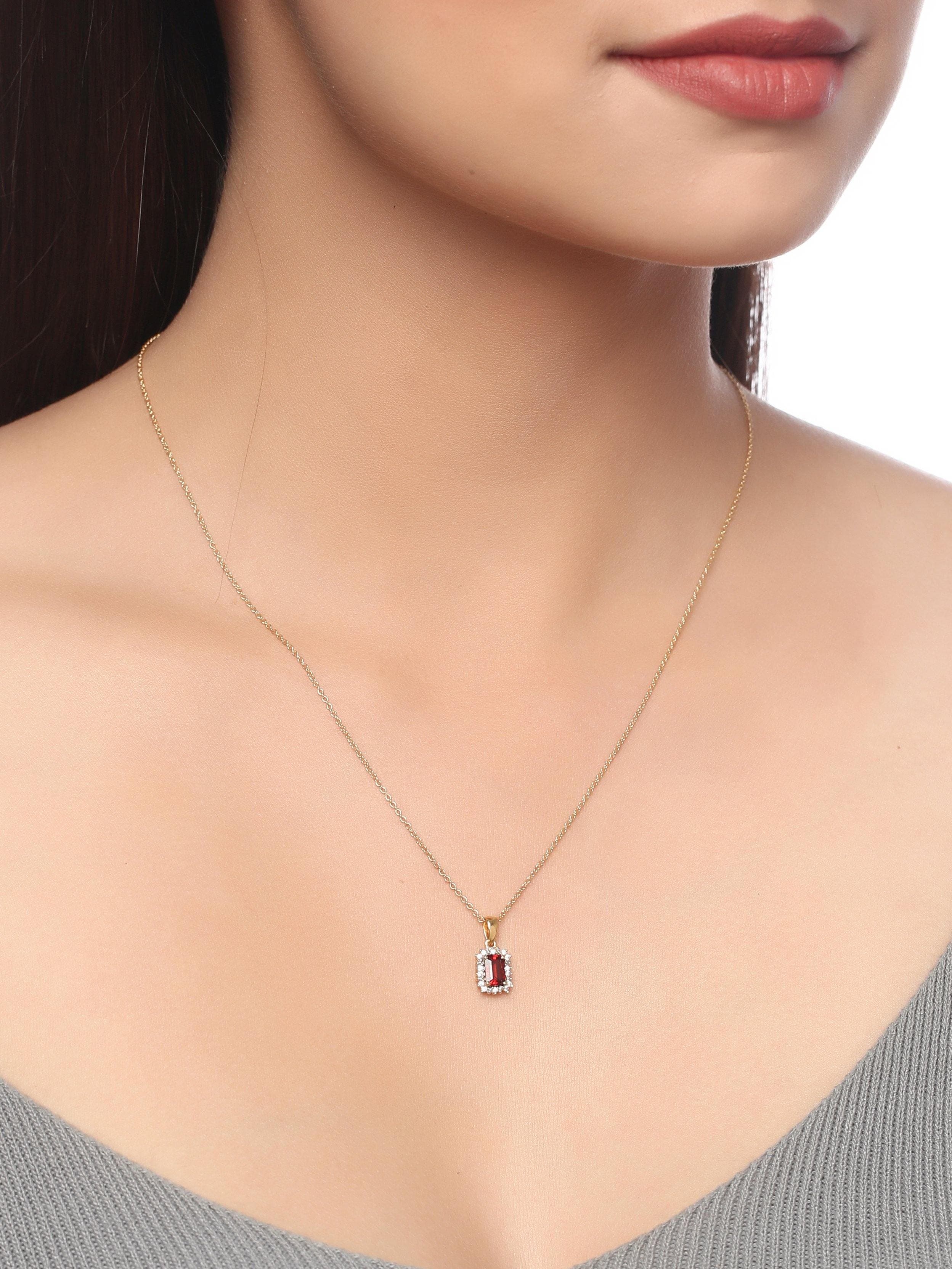 0.78 Ct. Red Garnet Solid 10k Yellow Gold Chain Pendant Necklace - YoTreasure