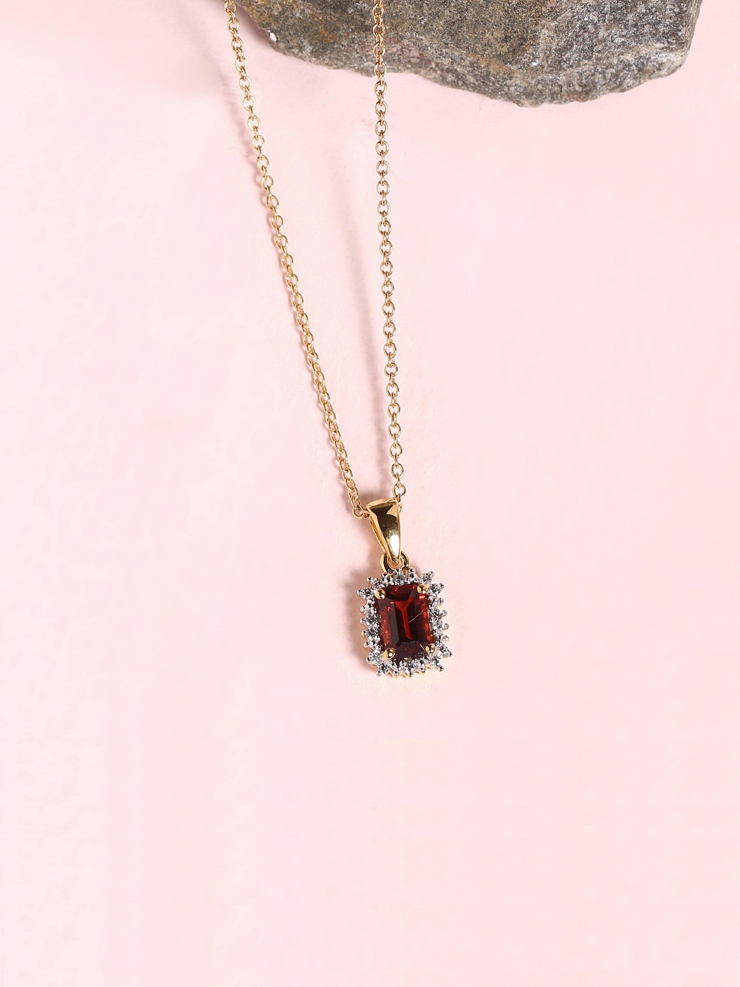 0.78 Ct. Red Garnet Solid 10k Yellow Gold Chain Pendant Necklace - YoTreasure